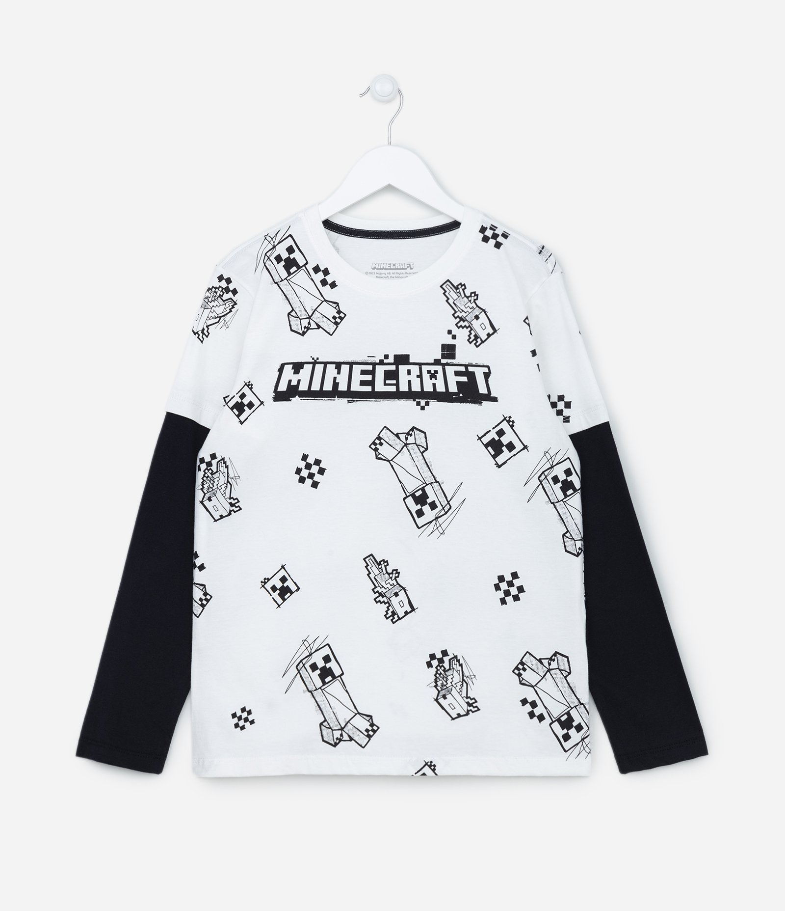 Camiseta Manga Longa Infantil com Estampa do Minecraft - Tam 6 a 14 anos Branco 1