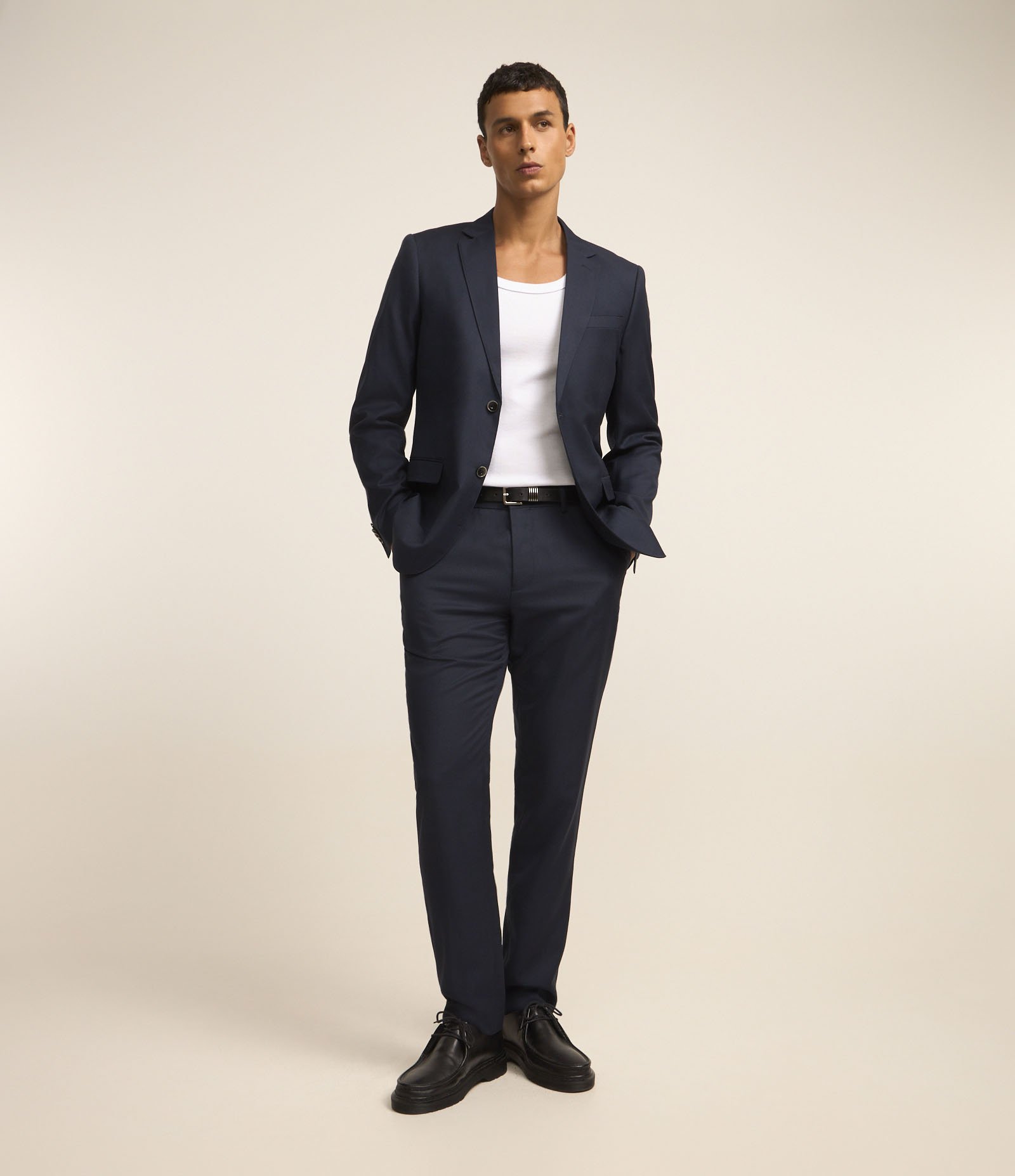 Calça Social Slim em Poliviscose com Bolsos Azul Escuro 1