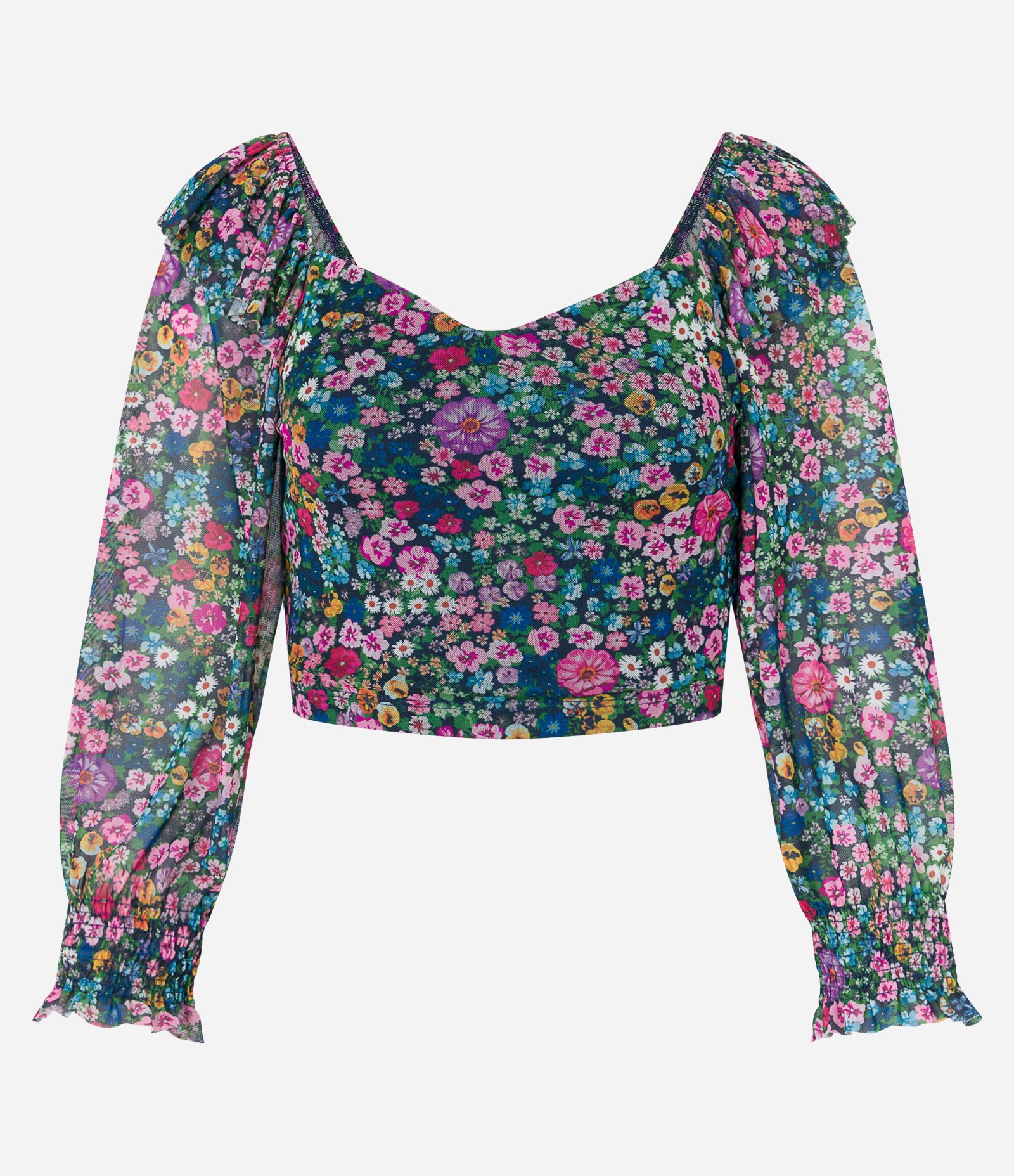 Blusa Manga 3/4 em Tule com Flores Liberty Estampadas Multicores 5