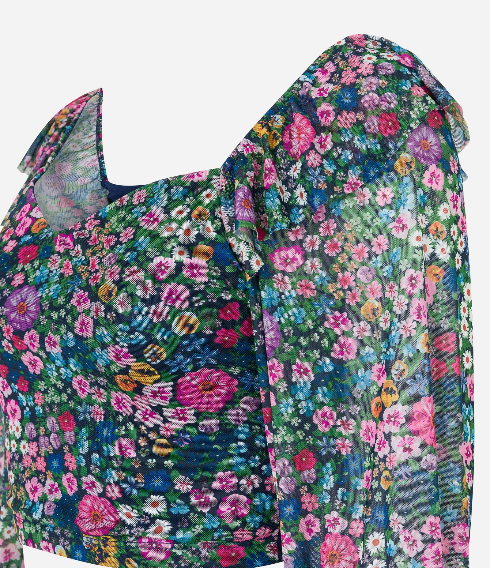 Blusa Manga 3/4 em Tule com Flores Liberty Estampadas Multicores 6