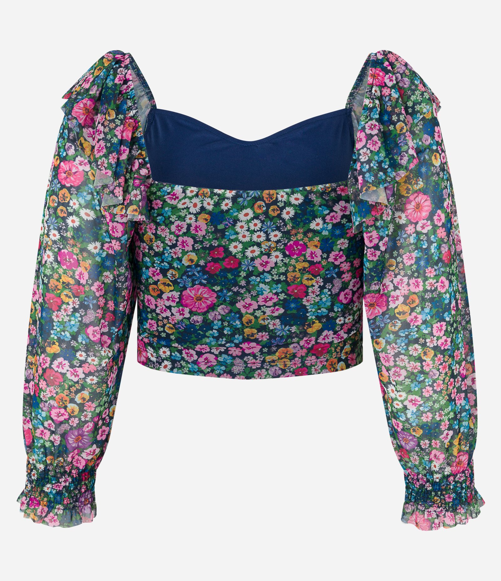 Blusa Manga 3/4 em Tule com Flores Liberty Estampadas Multicores 7