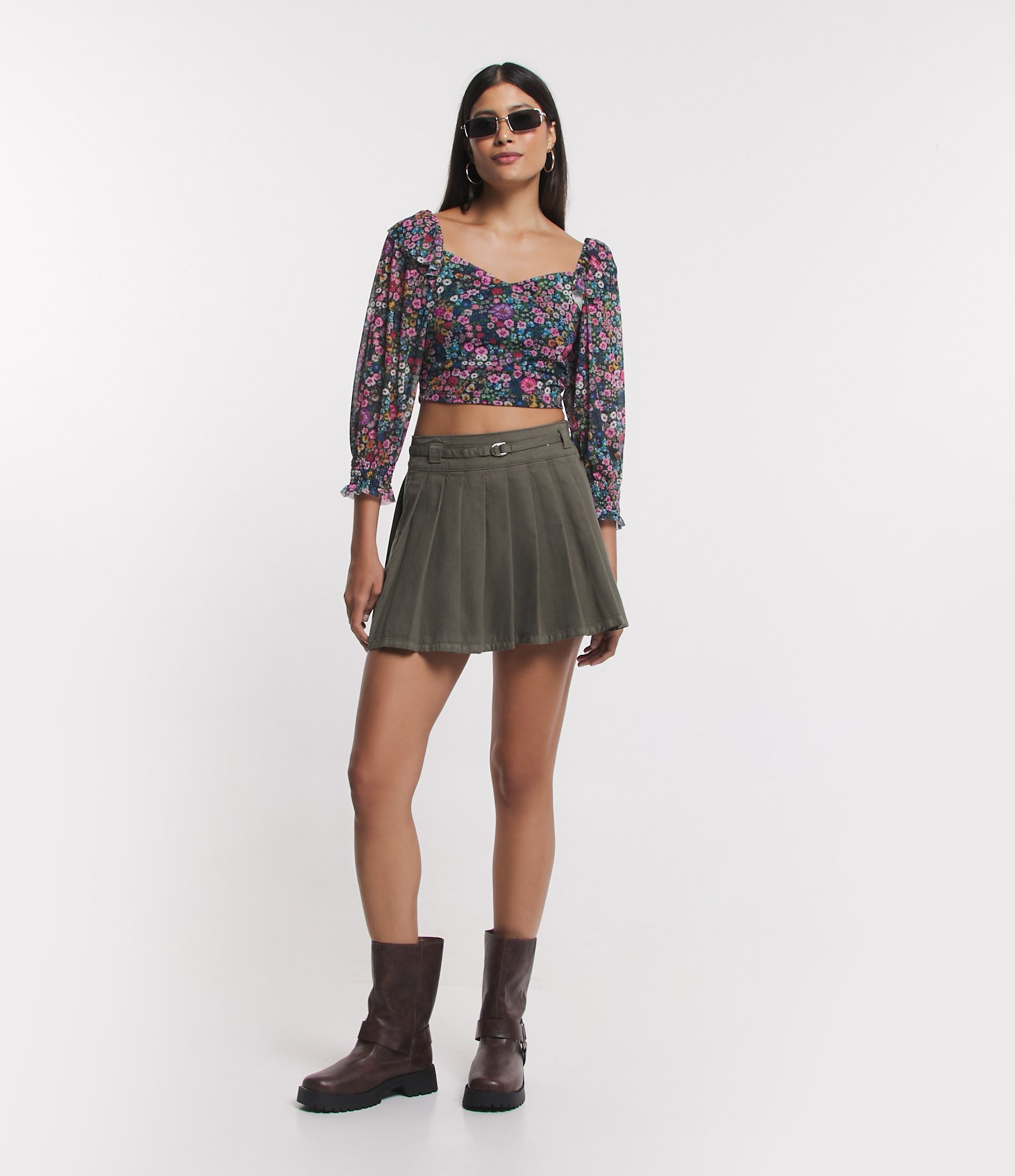 Blusa Manga 3/4 em Tule com Flores Liberty Estampadas Multicores 2