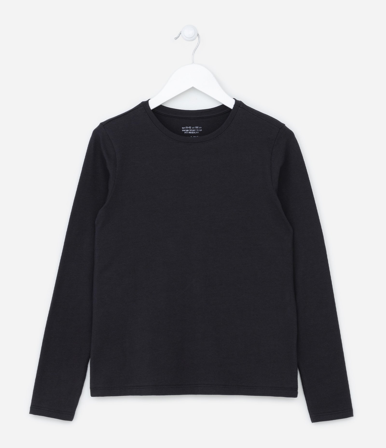 Camiseta Básico Infantil em Cotton - Tam 5 a 14 anos Preto 1