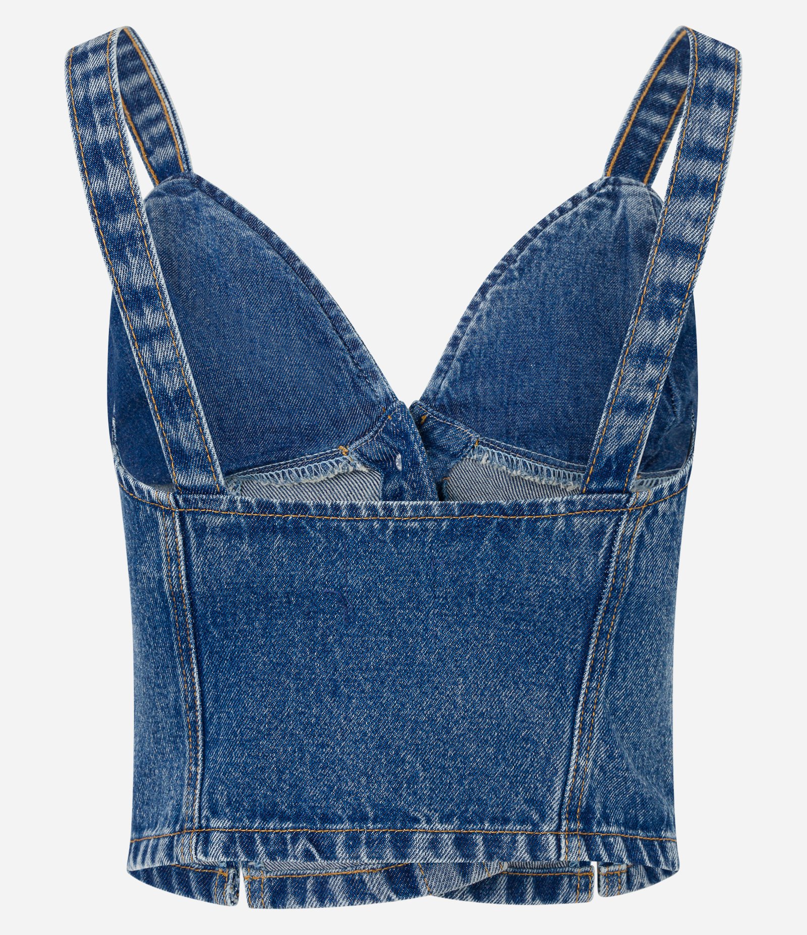 Blusa Cropped em Jeans com Fechamento por Botões e Recortes Azul 6