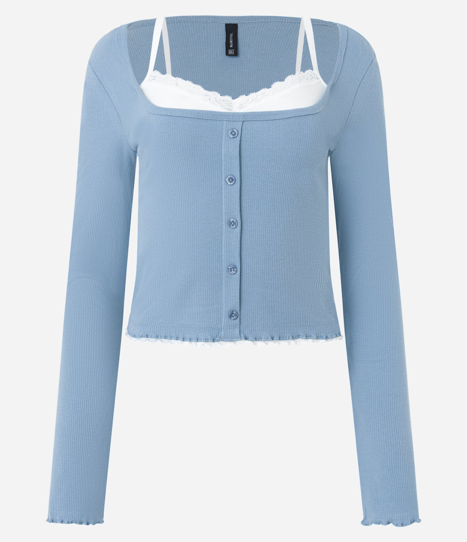 Blusa em Ribana com Botões e Blusinha por Baixo Azul 5
