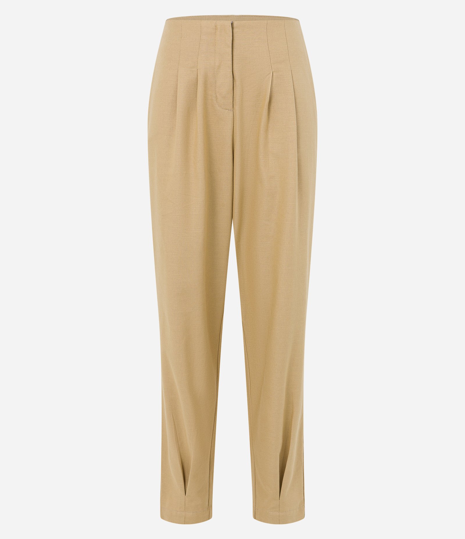 Calça Cenoura em Sarja com Pregas Frontais Bege 6