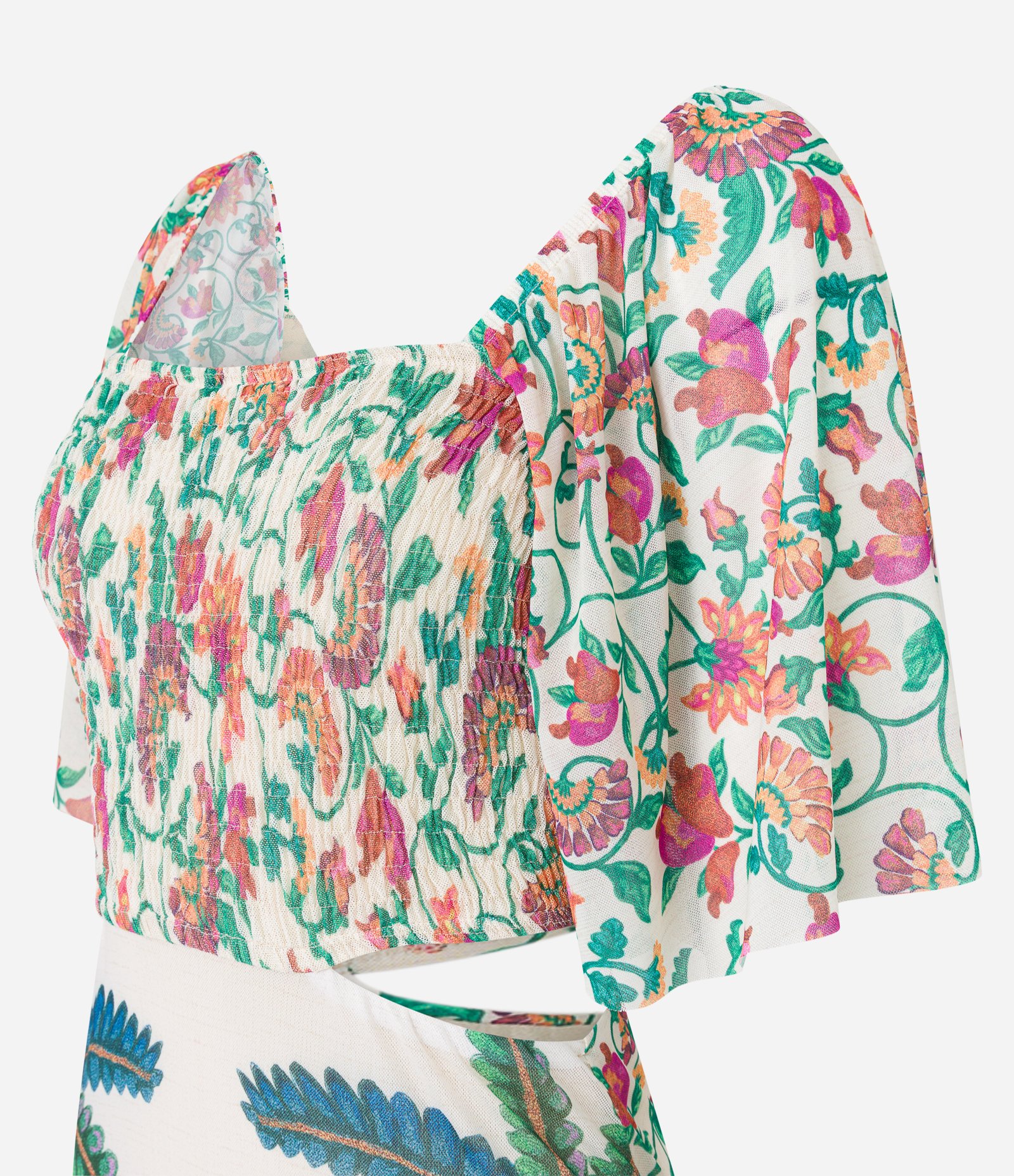 Vestido New Midi em Tule com Estampa Tropical e Recorte Vazado na Cintura Off White 7