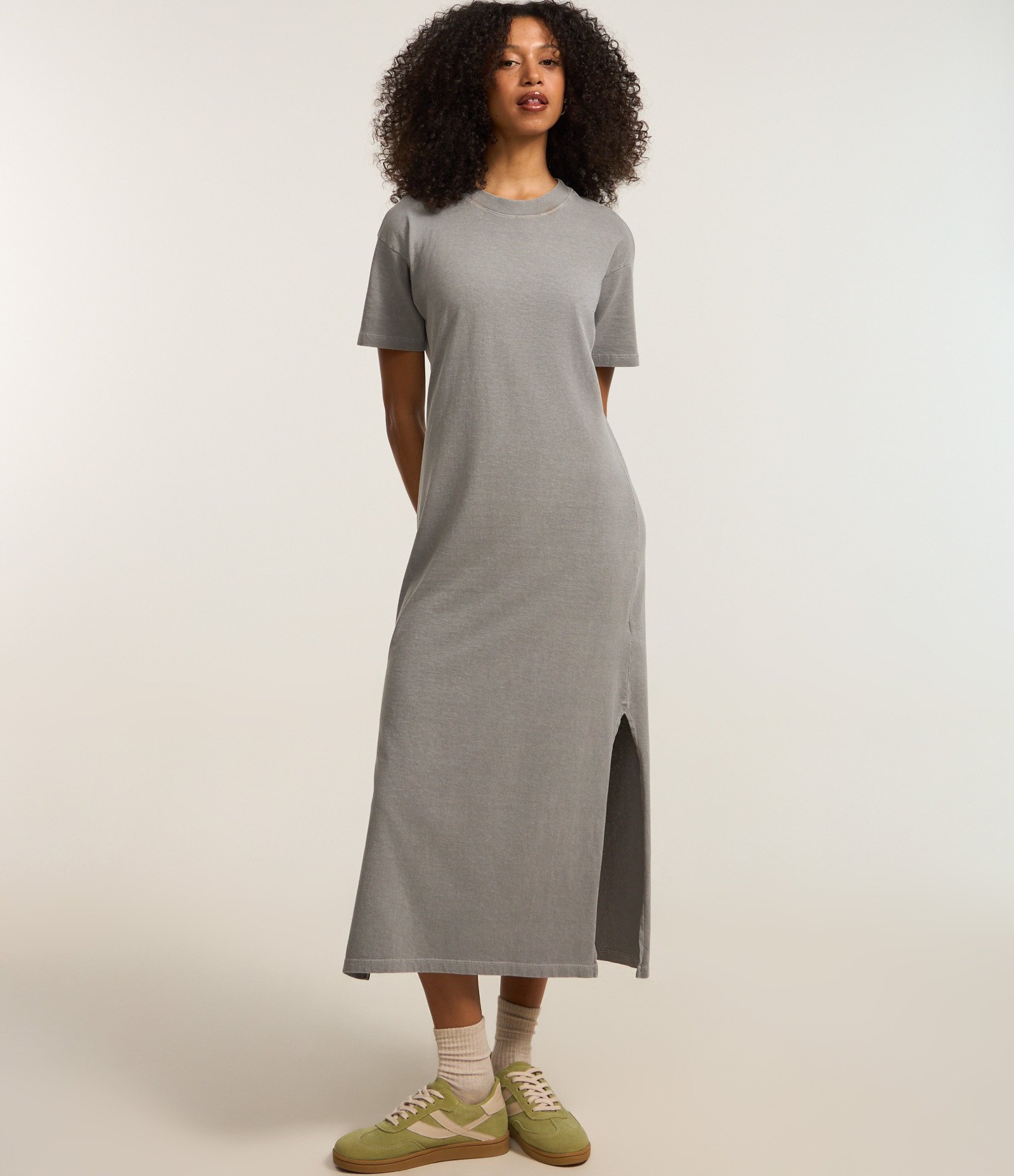 Vestido New Midi em Algodão com Fenda Lateral Cinza 2