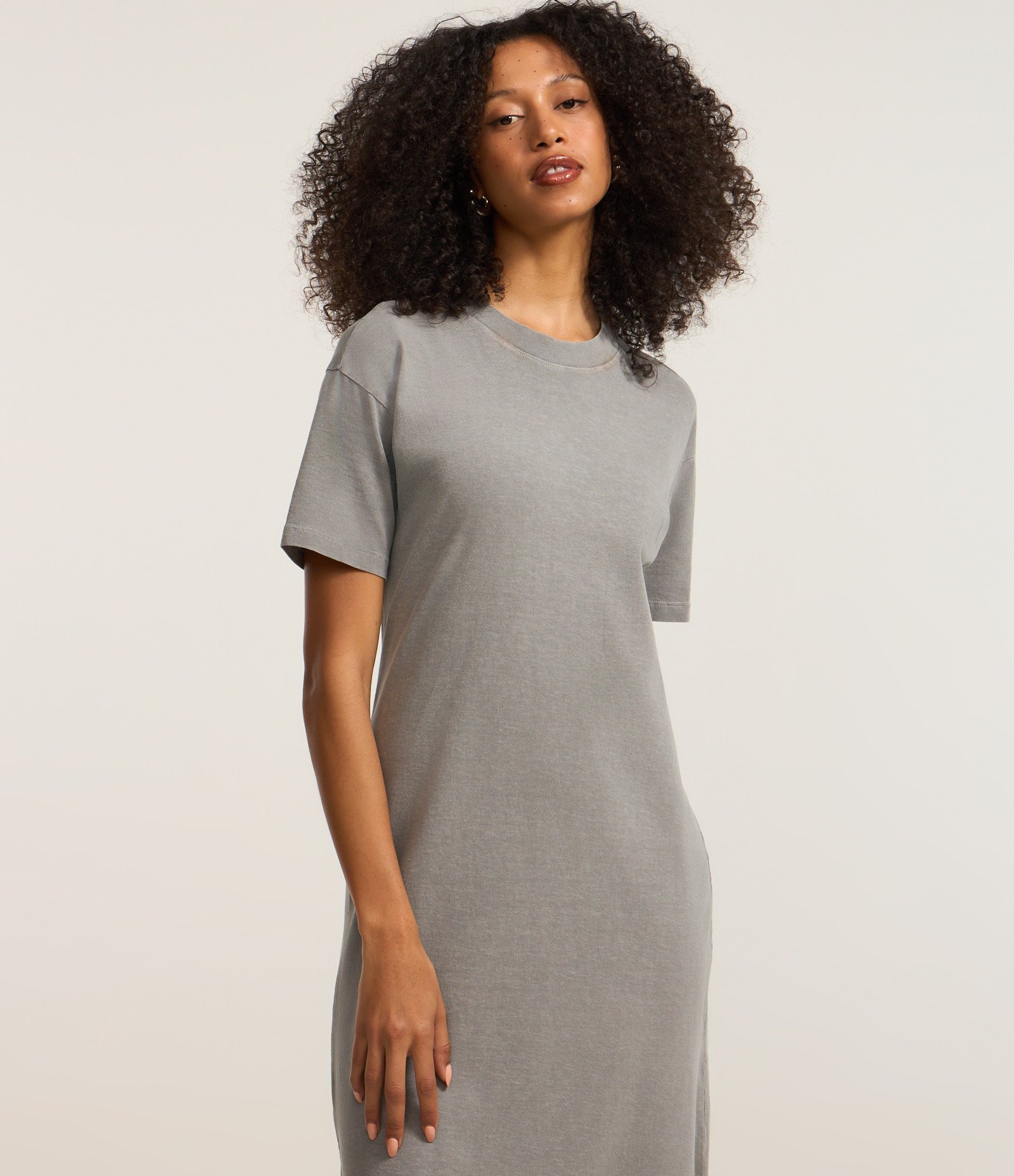 Vestido New Midi em Algodão com Fenda Lateral Cinza 3