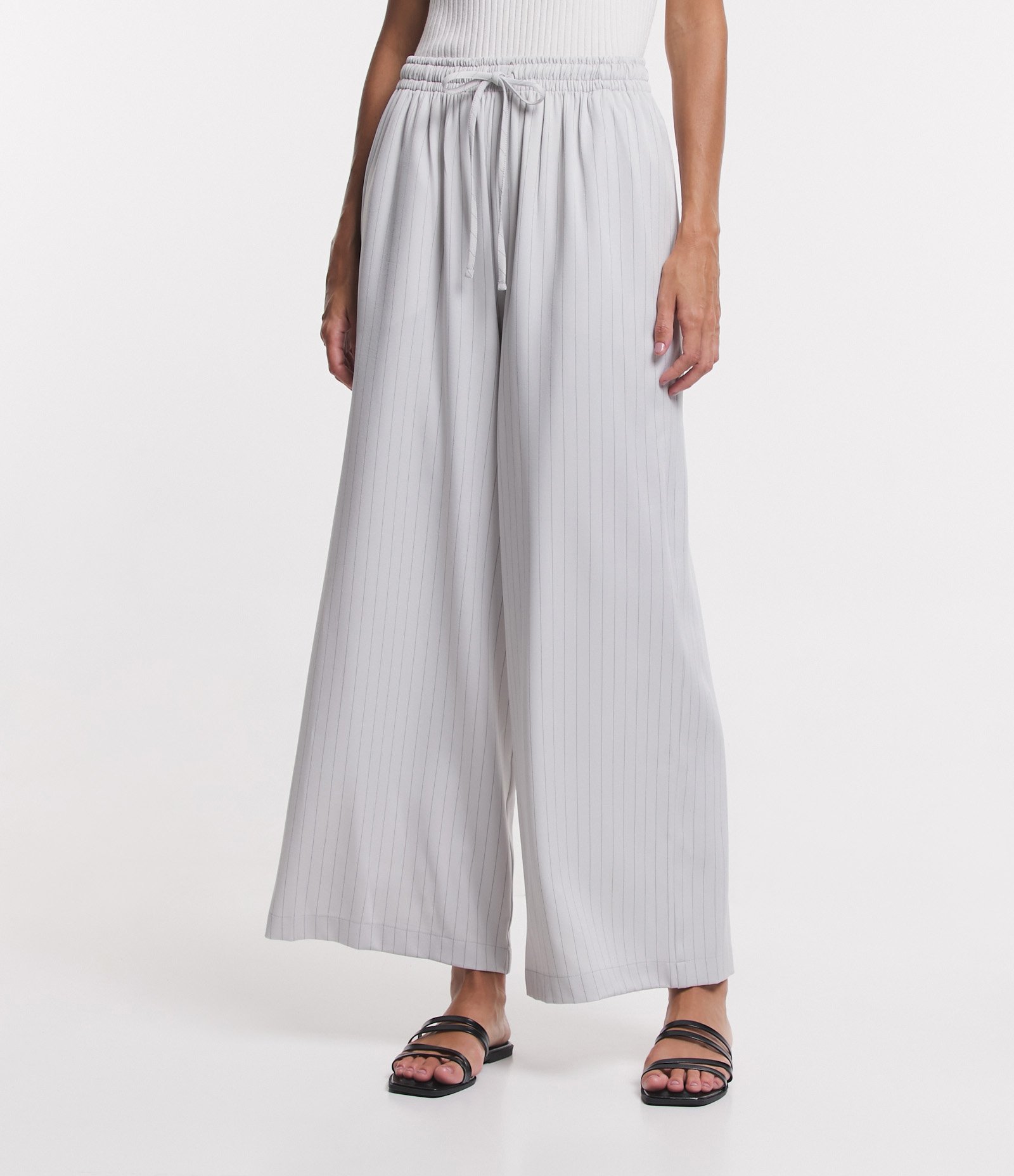 Calça Wide Leg em Alfaiataria com Estampa Risca de Giz Off White 2