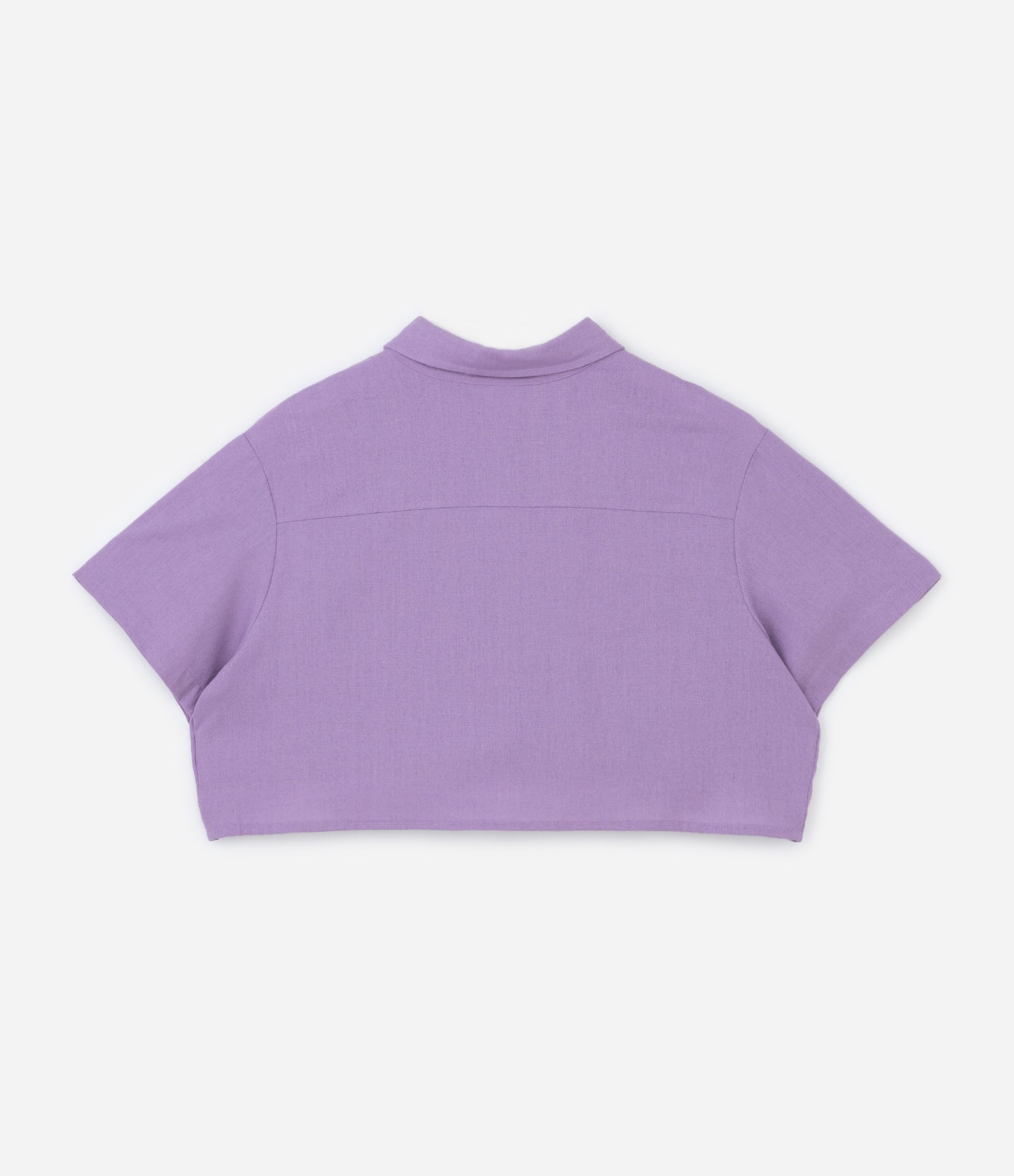 Camisa Cropped Manga Curta com Linho Curve & Plus Size Lilás 6