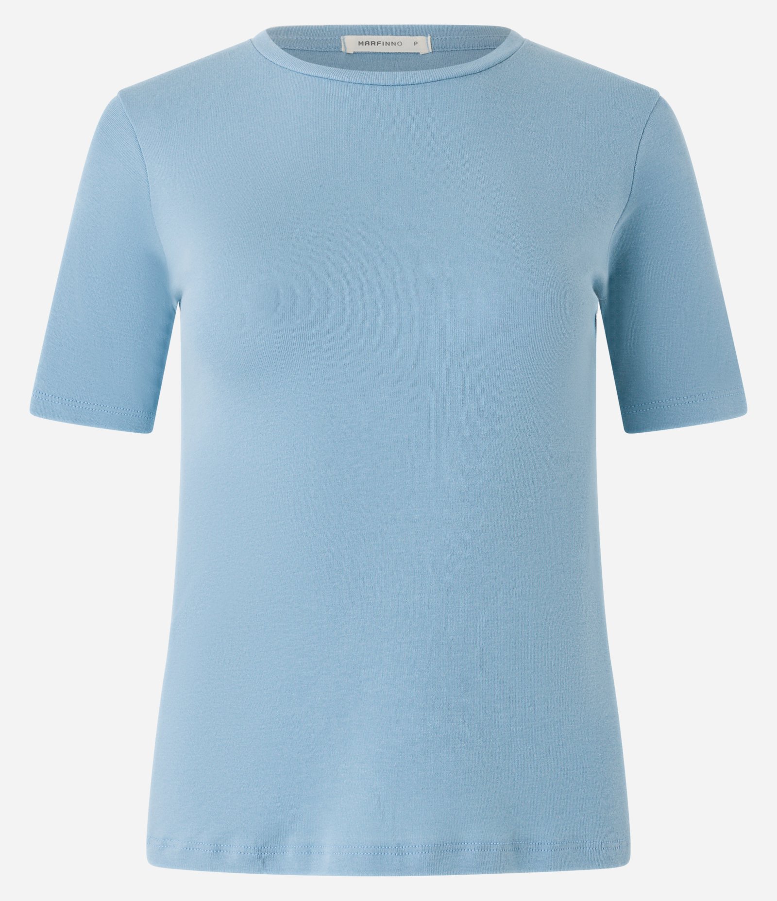 Blusa Básica em Algodão com Gola Redonda Azul Claro 5