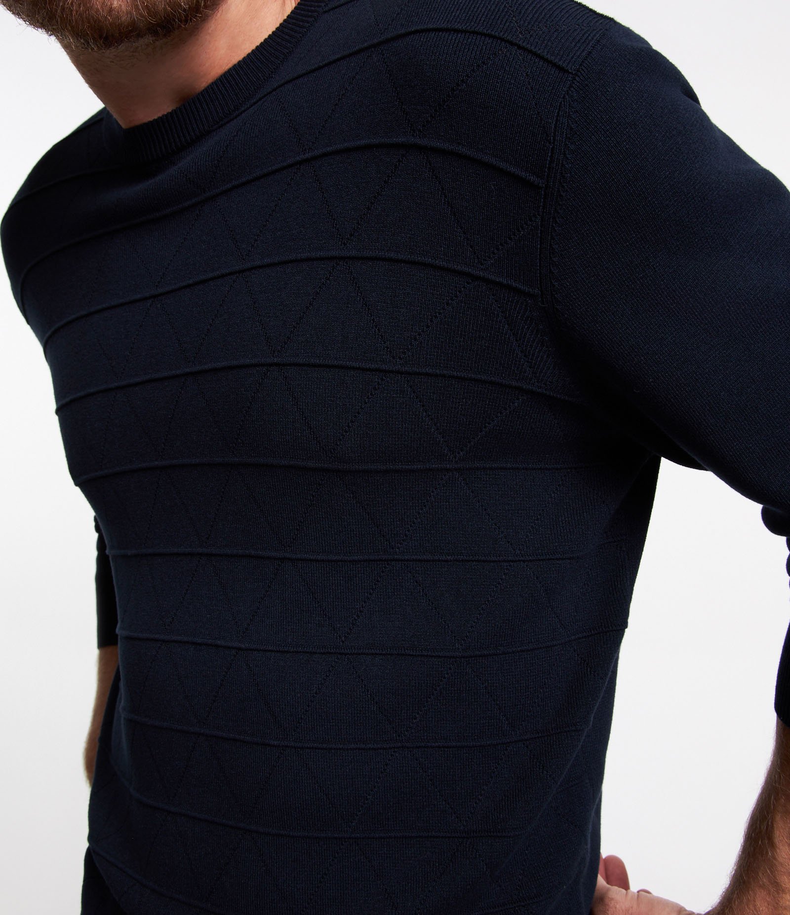 Suéter Regular em Tricô com Gola Redonda Azul Marinho 5