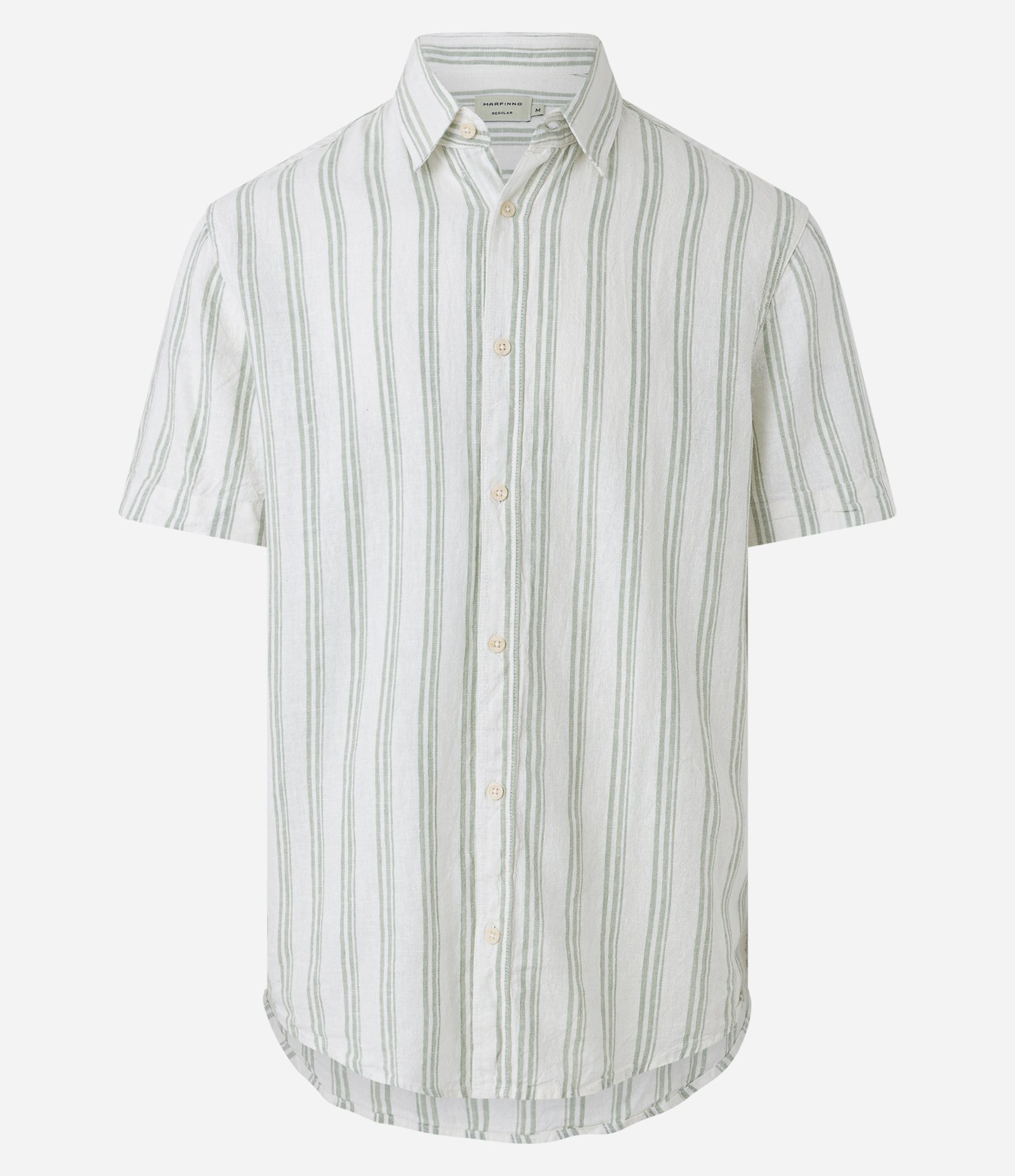 Camisa em Linho e Viscose com Estampa Listras e Abotoamento Verde Claro/ Branco 6