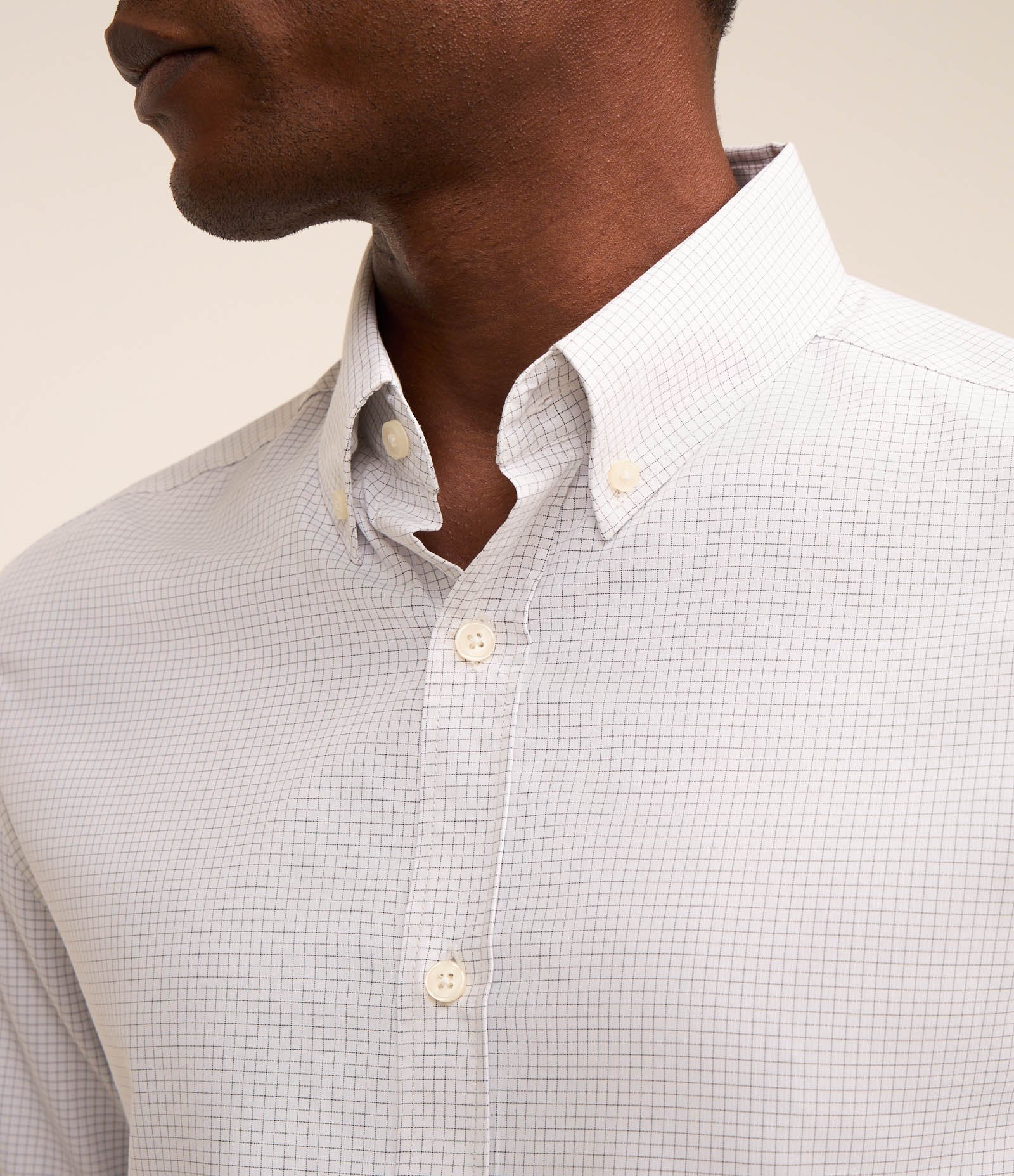 Camisa em Tricoline com Bambu com Estampa Xadrez Branco 3