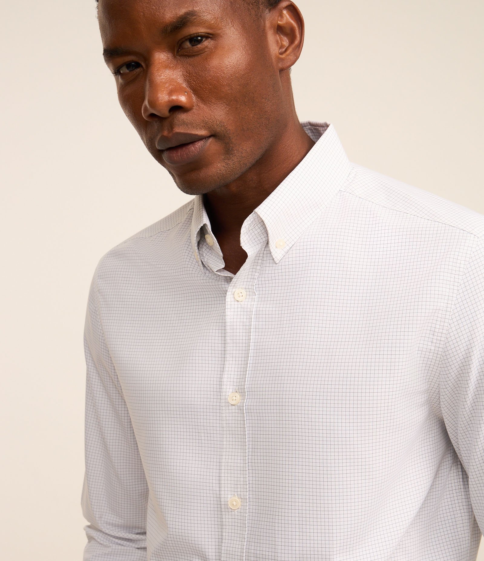 Camisa em Tricoline com Bambu com Estampa Xadrez Branco 4