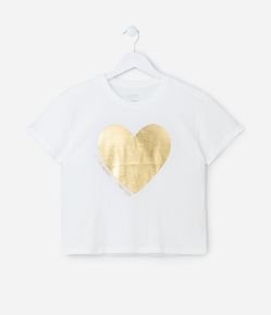 Camiseta Cropped Infantil com Estampa Coração - Tam 5 A 14 Anos