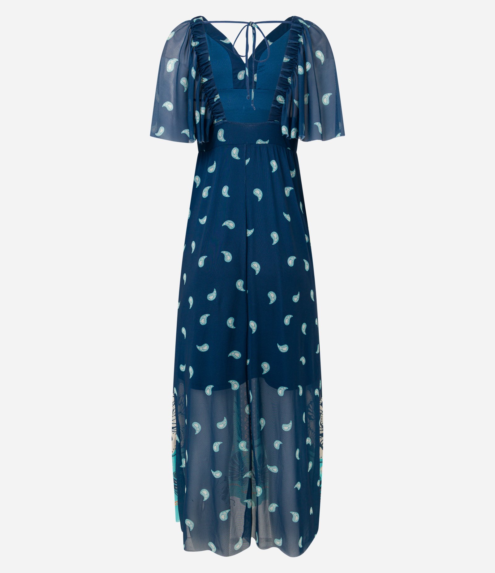 Vestido Midi em Tule com Decote V e Estampa Tropical Azul 7