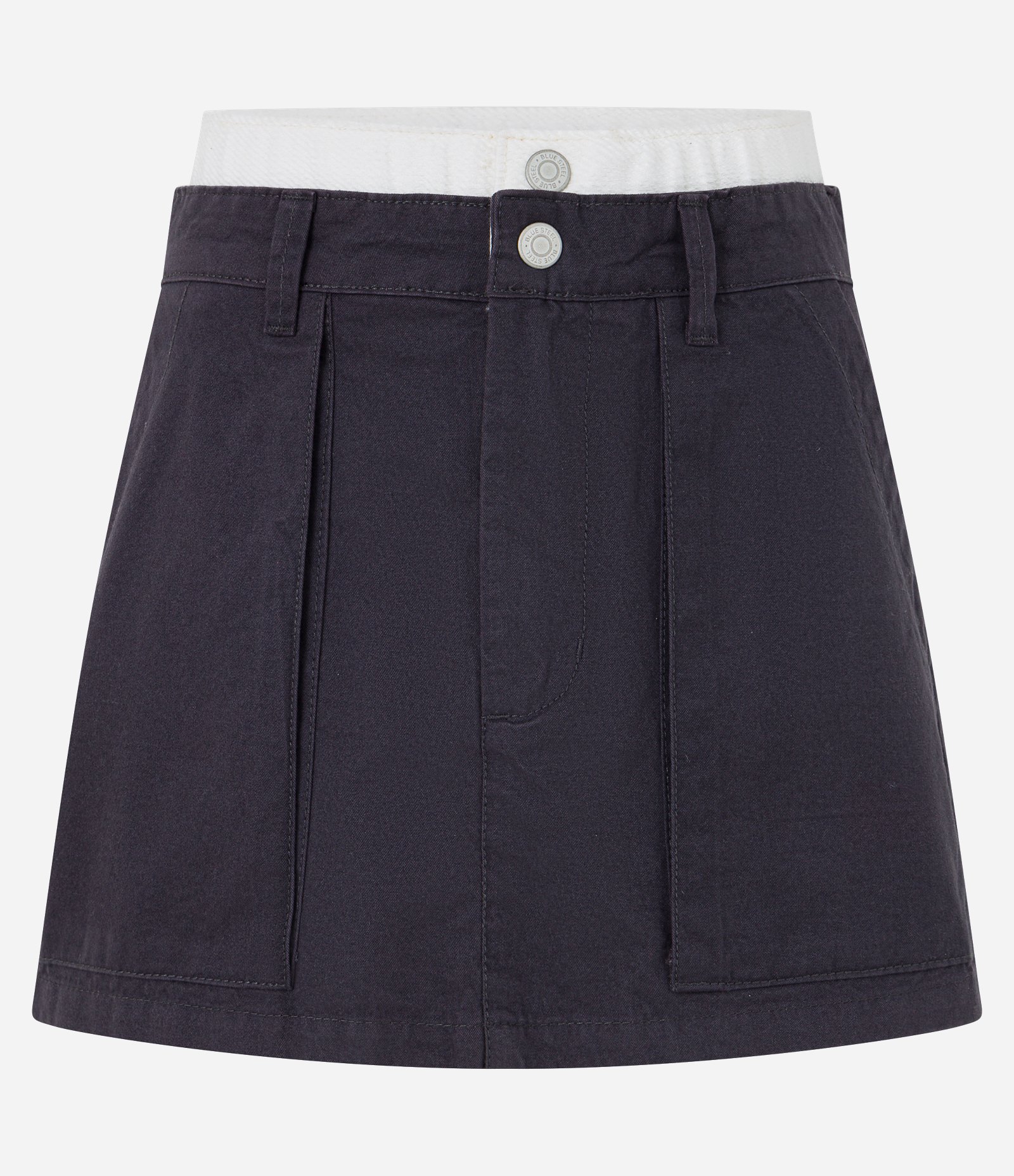 Saia Curta em Sarja Alfaiatada com Cós Duplo Preto 5