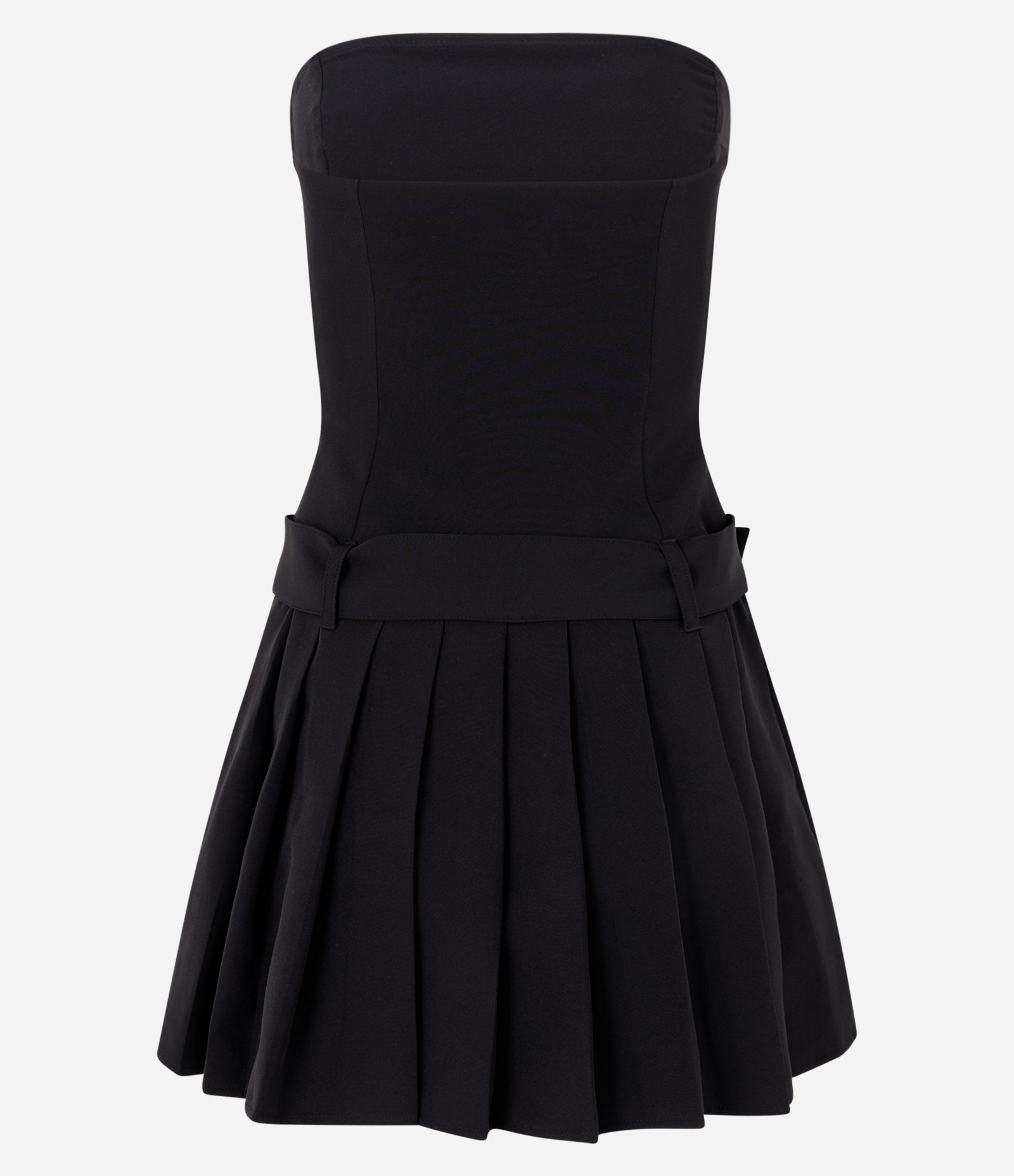 Vestido Curto em Sarja com Cinto de Fivela e Pregas na Saia Preto 6