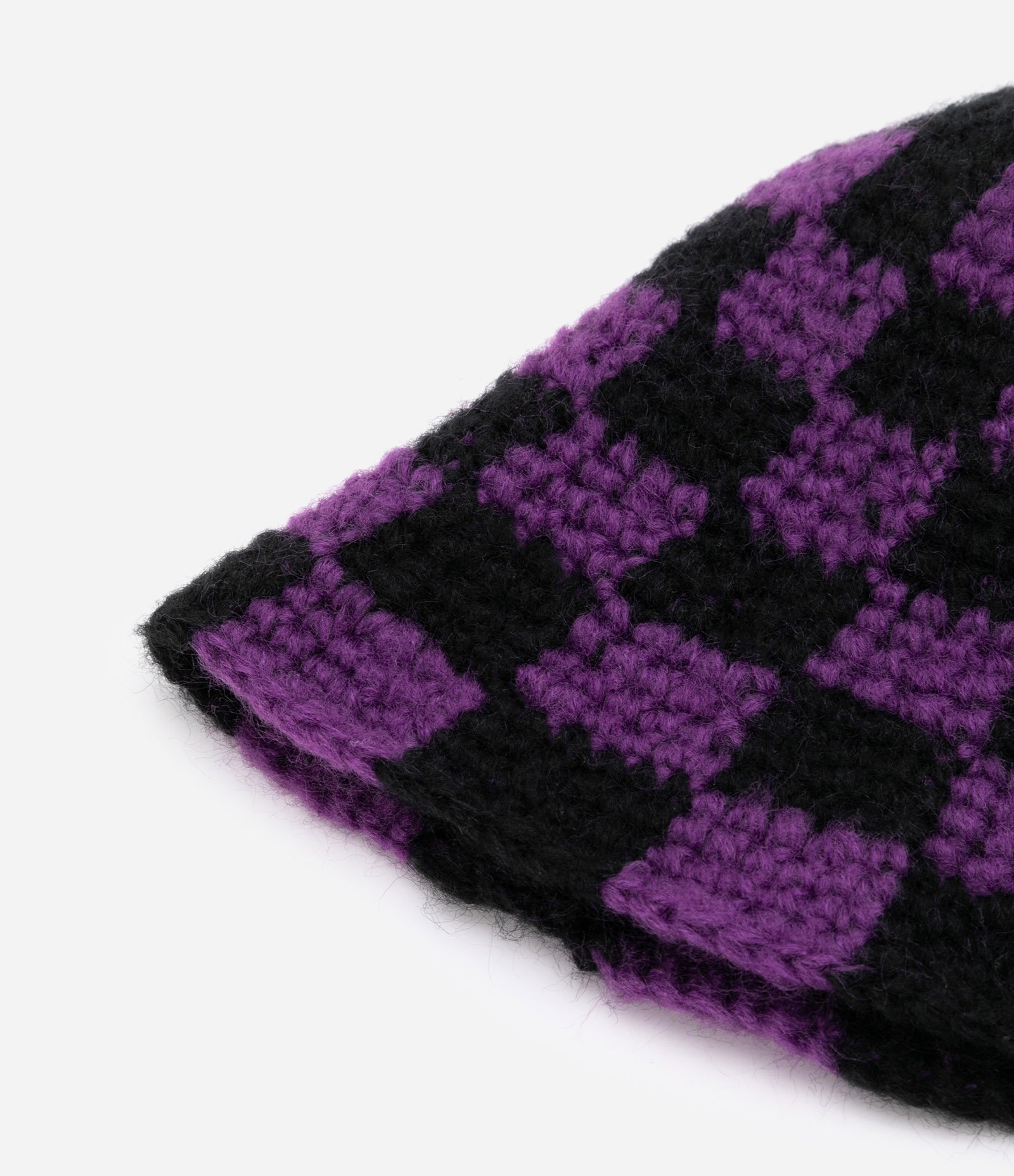 Chapéu Bucket em Tricô com Ponto Xadrez Roxo/Preto 3