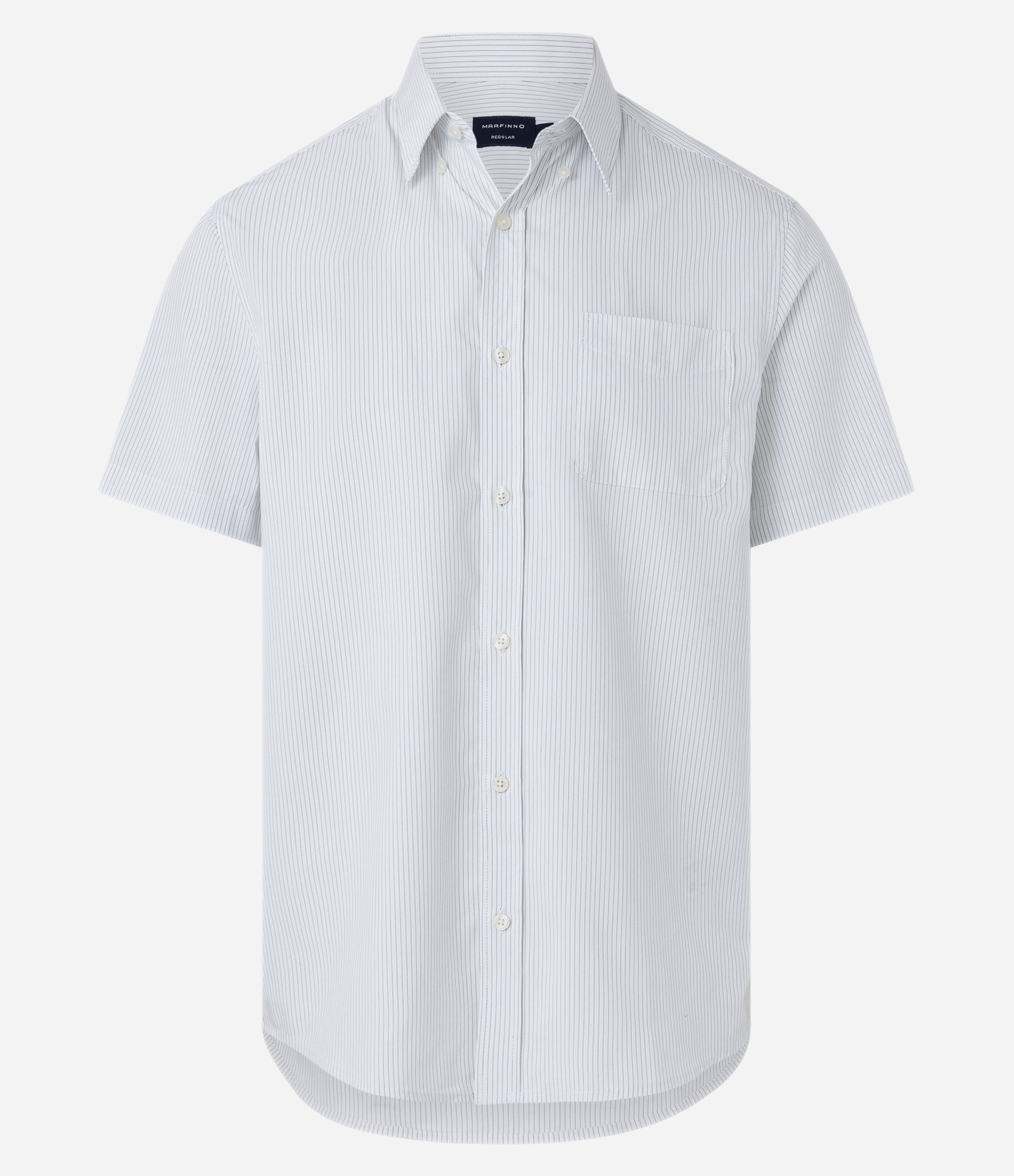 Camisa Listrada em Fibra de Bambu com Bolso Branco/ Azul 6