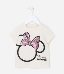 Camiseta Evasê Infantil com Estampa Minnie com Laço em Paetê  - Tam 1 a 5