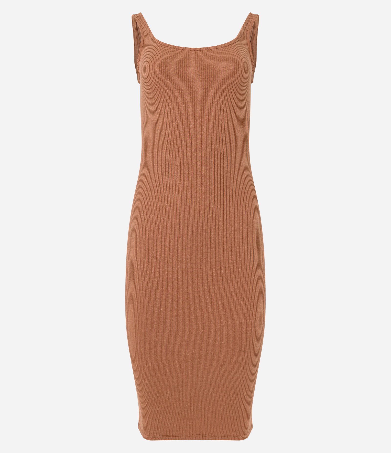 Vestido Midi Básico com Decote Quadrado Marrom 4