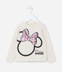 Camiseta Evasê Infantil com Estampa Minnie com Laço de Paetê - Tam 1 a 5