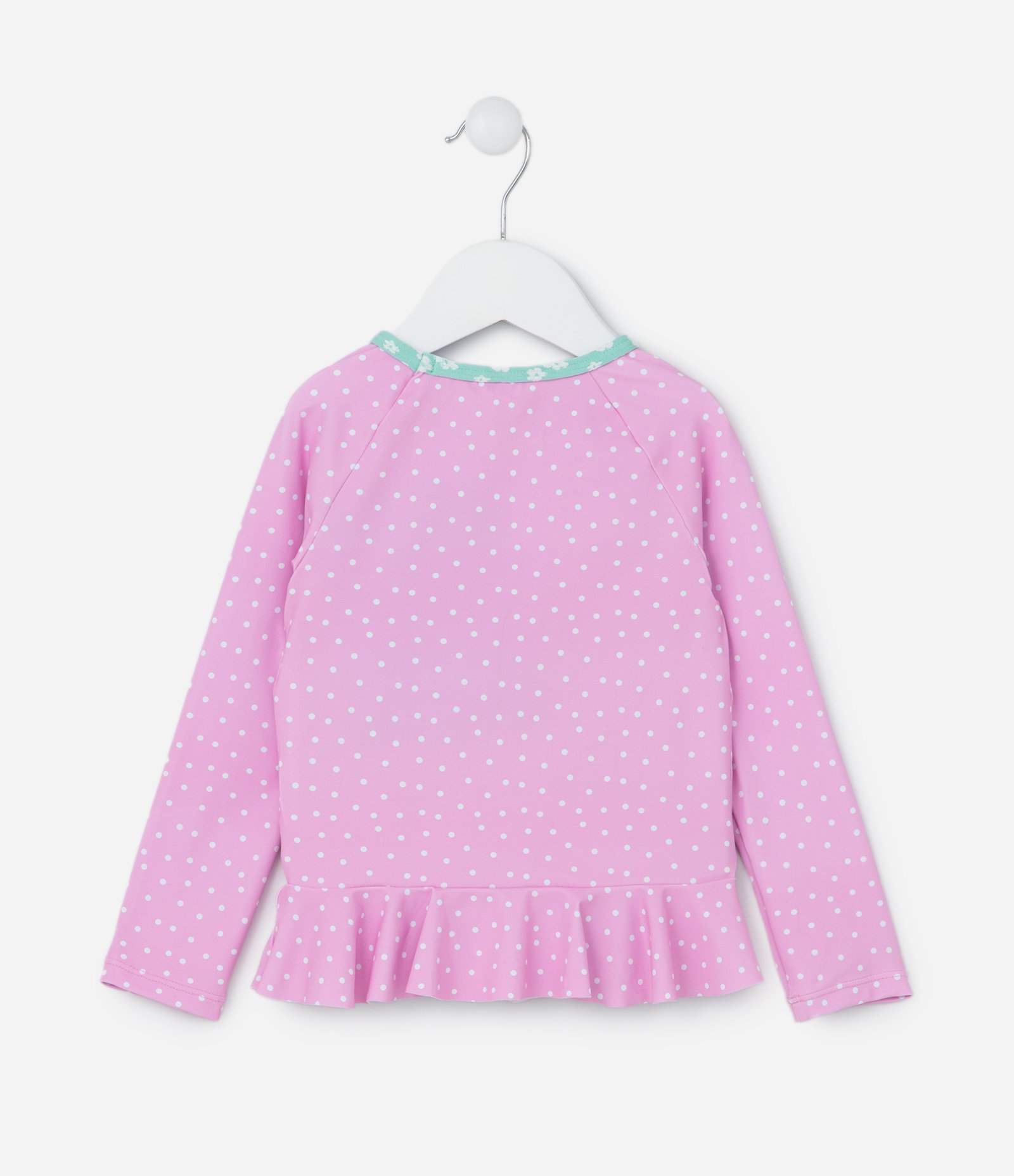 Conjunto Infantil com Proteção UV e Estampa Poá com Coelhinha - Tam 6 Meses a 4 Anos Rosa/Verde 5
