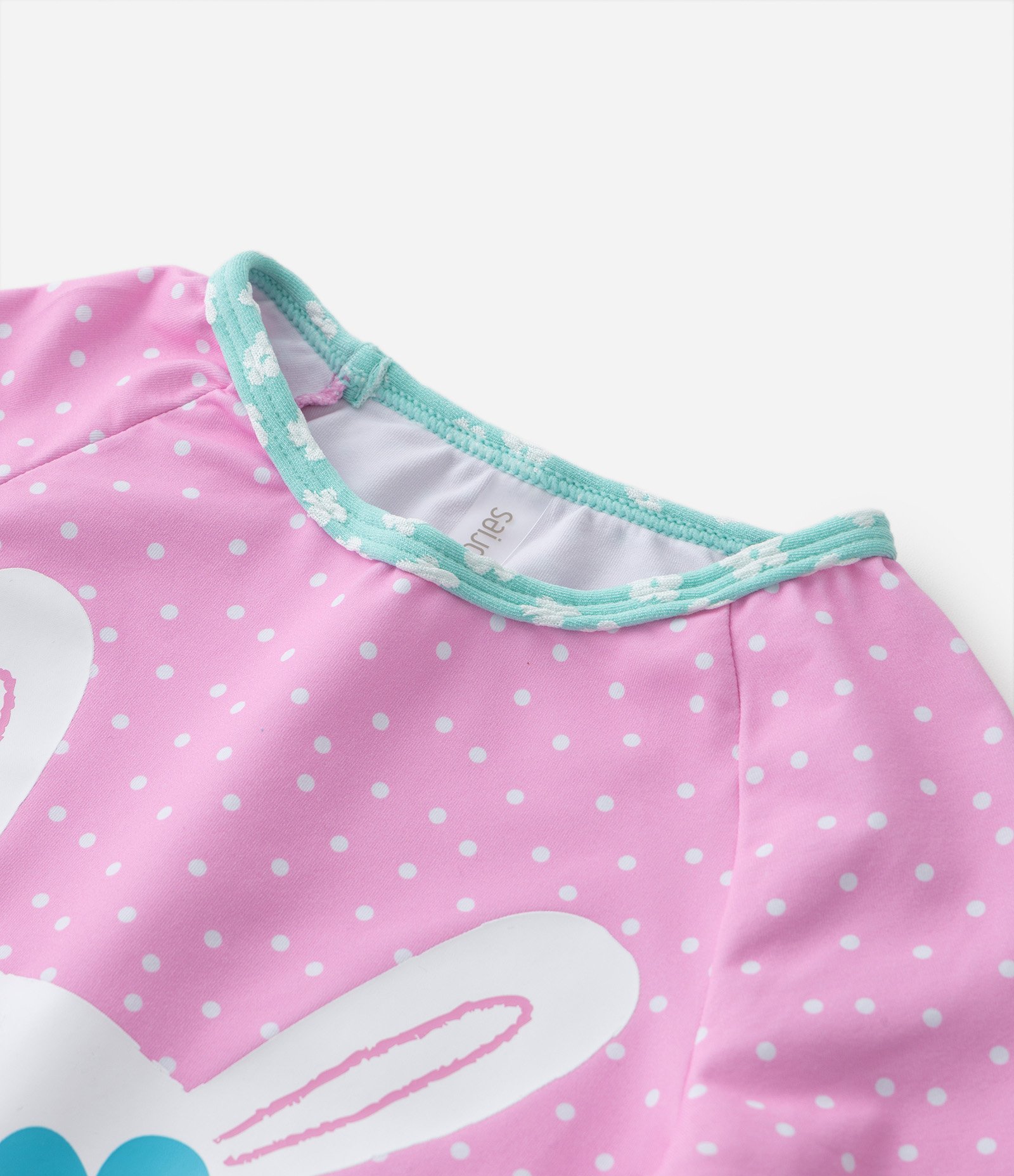 Conjunto Infantil com Proteção UV e Estampa Poá com Coelhinha - Tam 6 Meses a 4 Anos Rosa/Verde 9
