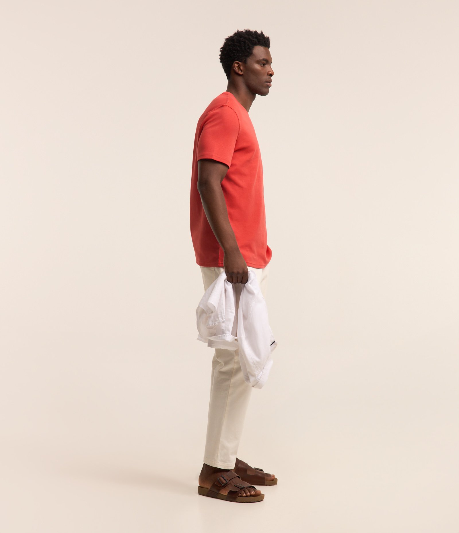 Camiseta Regular em Algodão com Gola Redonda Laranja Coral 3