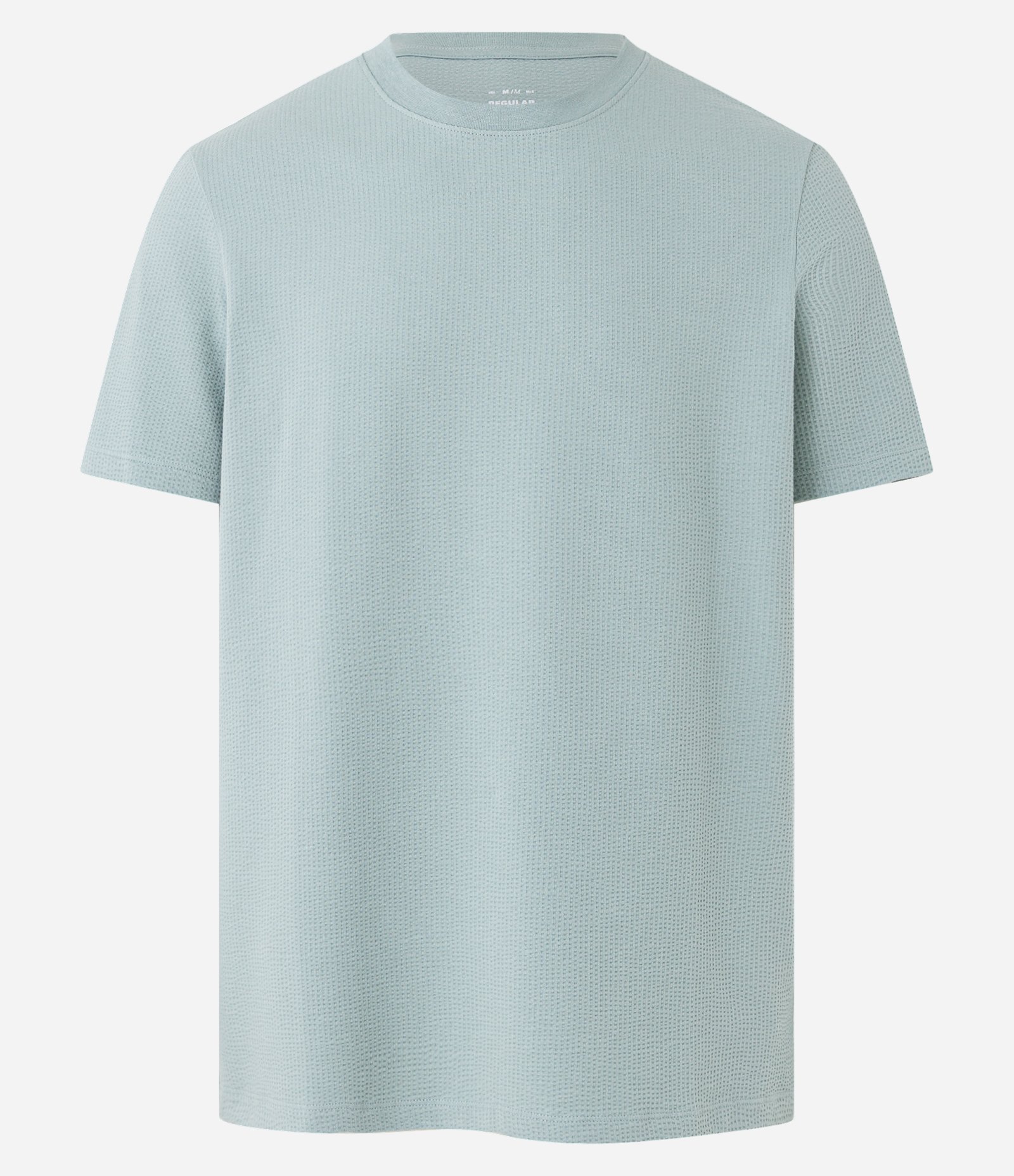 Camiseta Regular em Ana Ruga com Textura e Manga Curta Azul 5