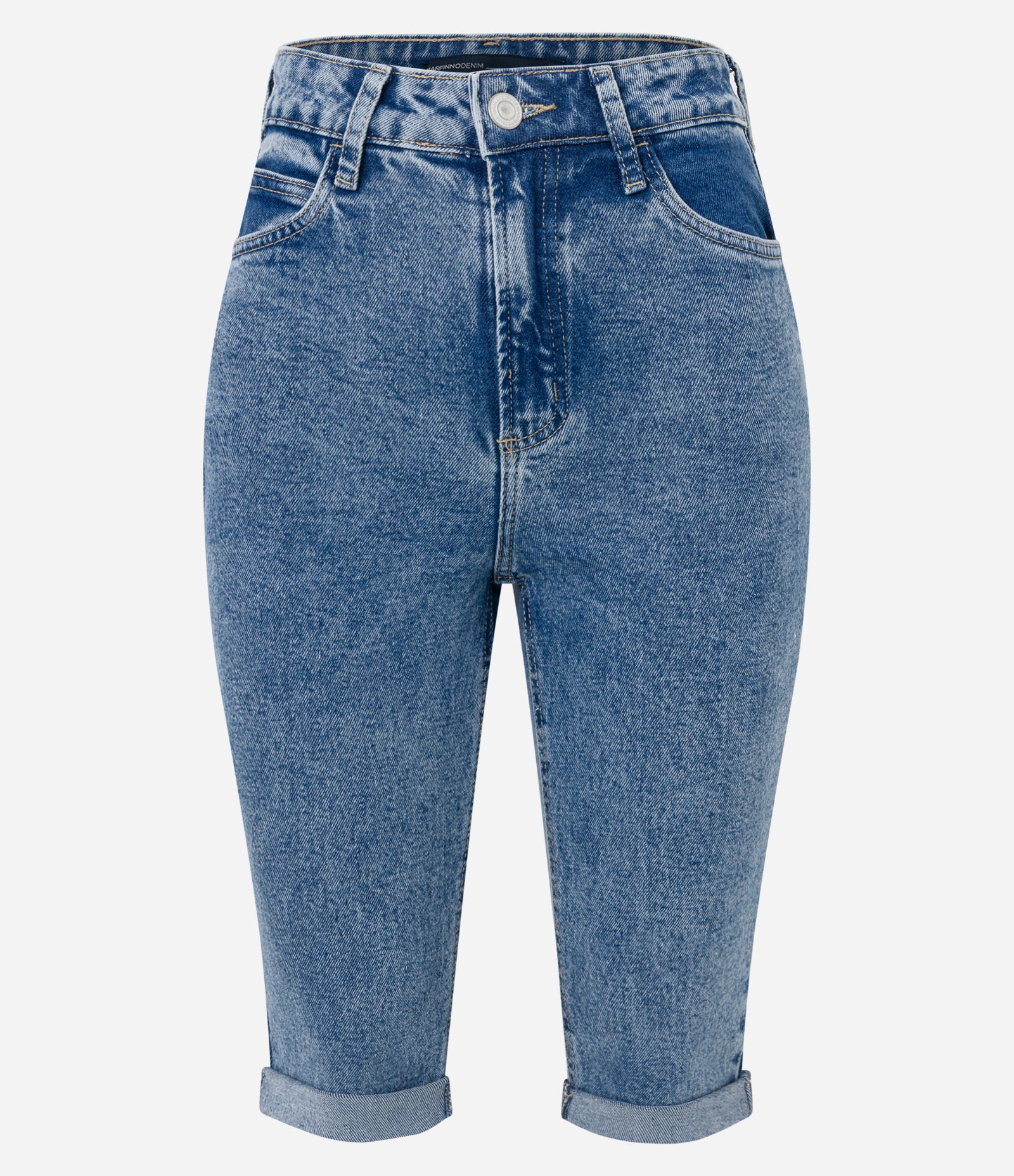 Bermuda em Jeans com Bolsos e Barra Dobrada Azul Índigo 6