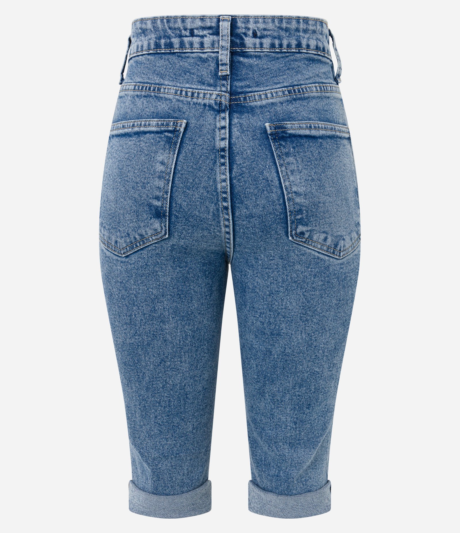 Bermuda em Jeans com Bolsos e Barra Dobrada Azul Índigo 7