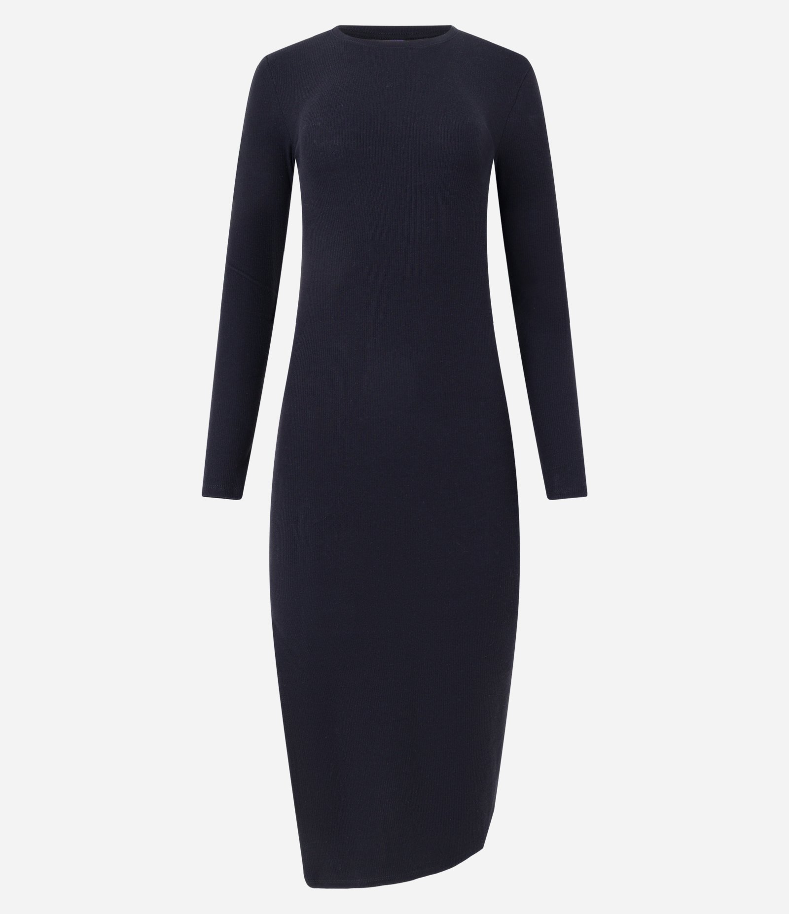Vestido Midi Básico em Ribana com Manga Longa e Fenda Preto 5