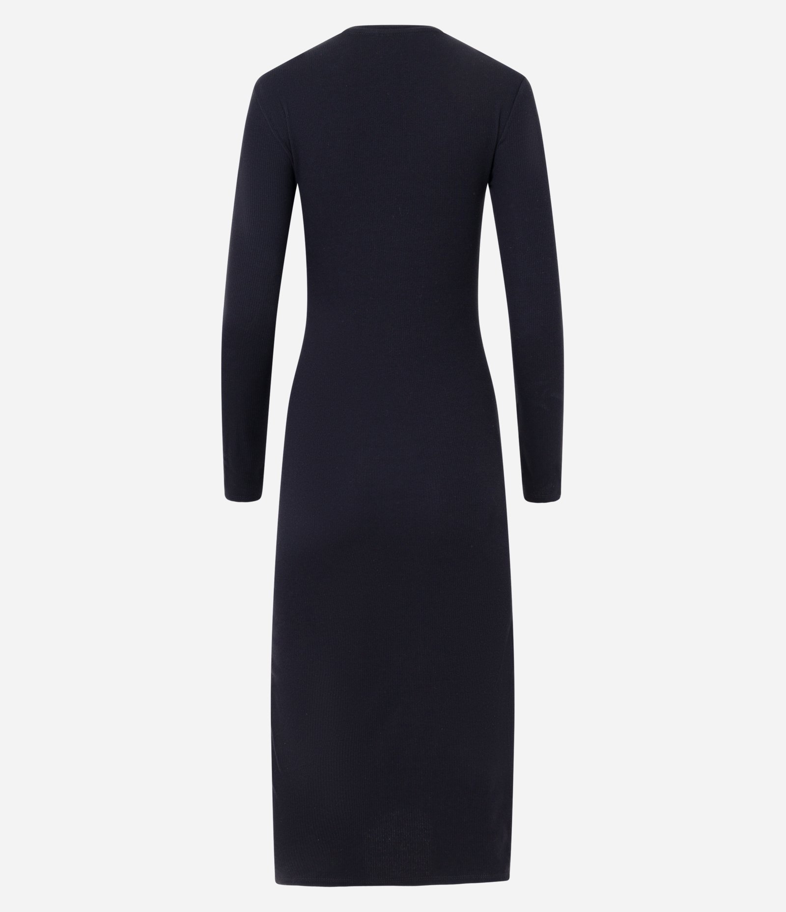 Vestido Midi Básico em Ribana com Manga Longa e Fenda Preto 7