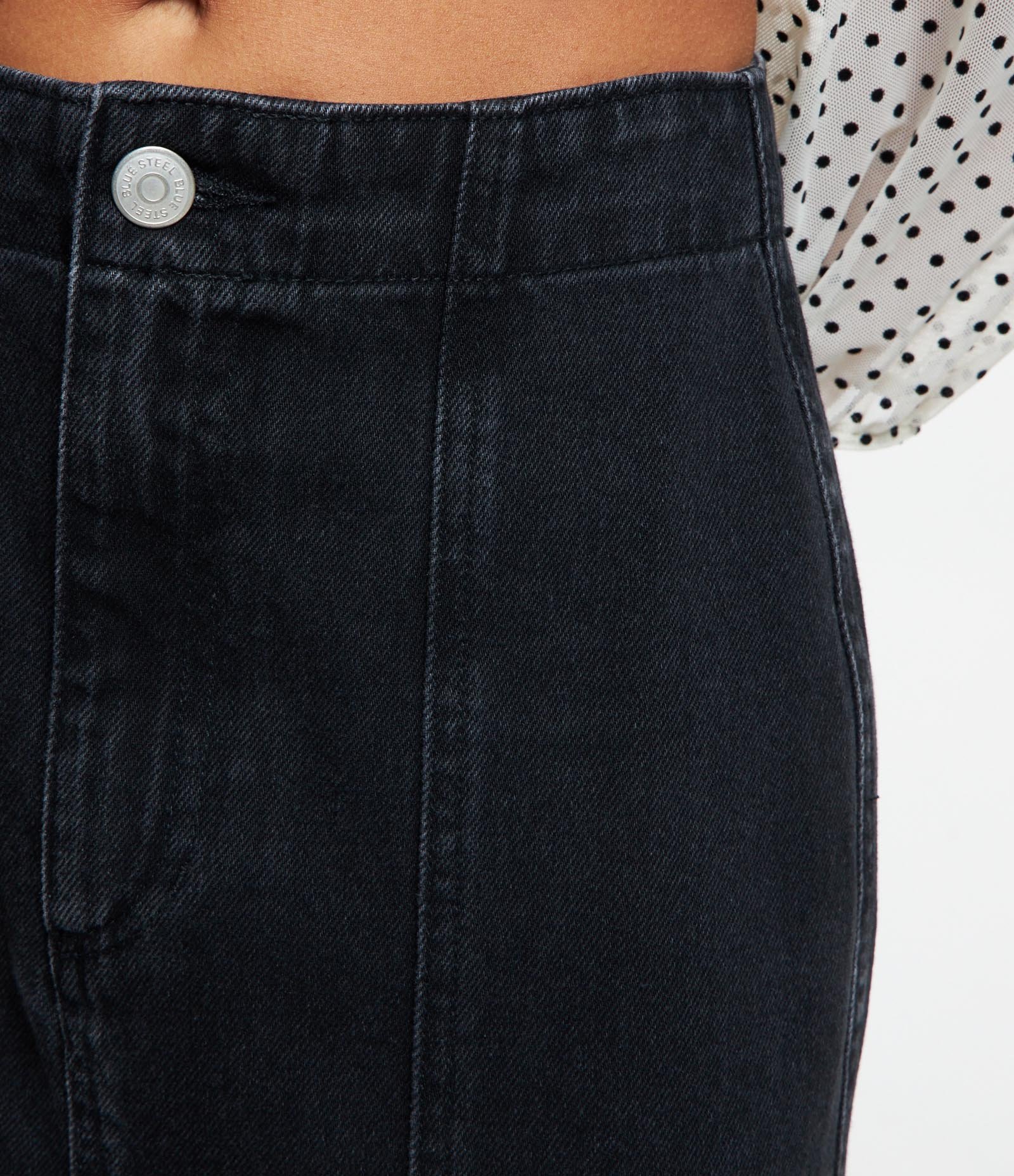 Saia Longa em Jeans com Costuras Preto 4