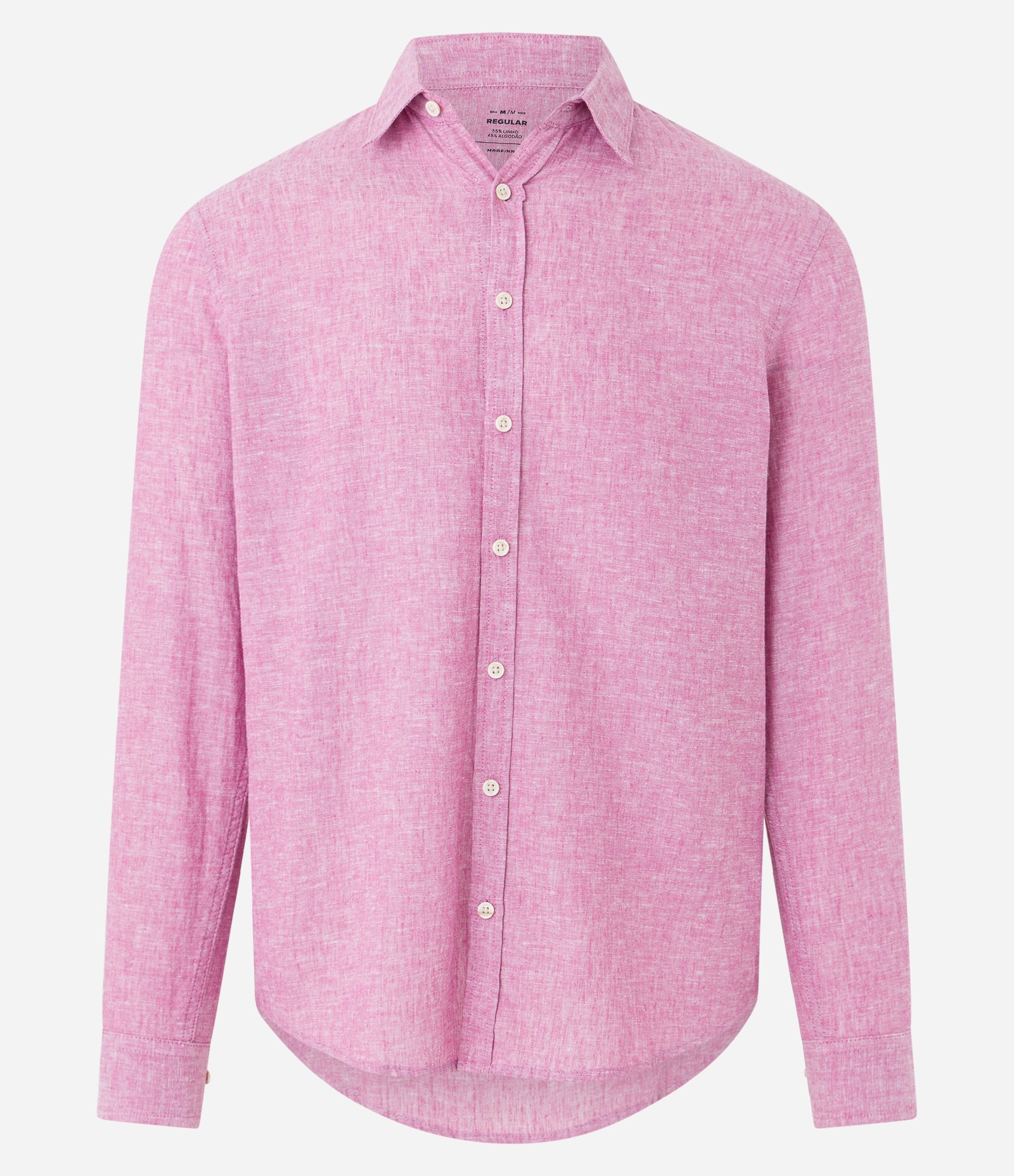 Camisa Regular Básica em Linho com Gola Colarinho Rosa 6
