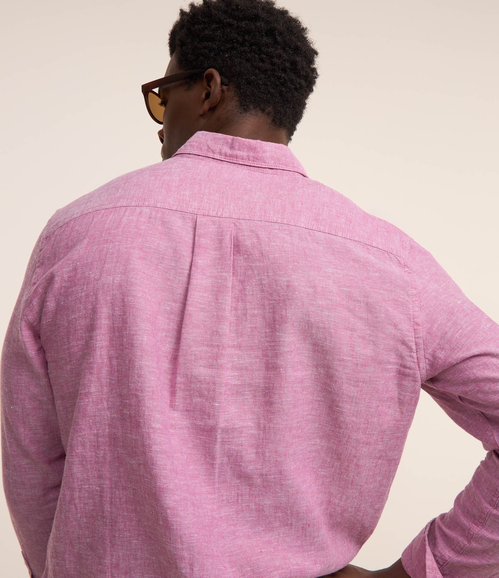 Camisa Regular Básica em Linho com Gola Colarinho Rosa 4