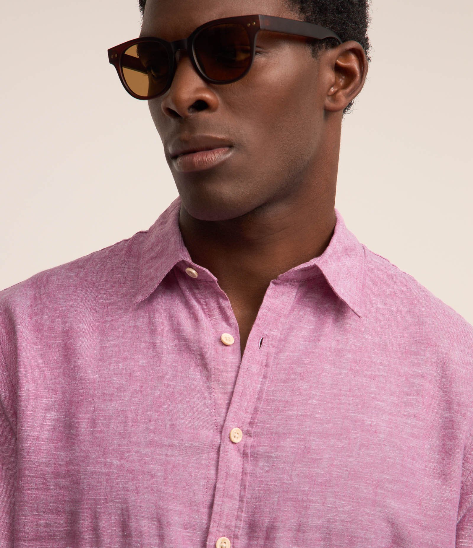 Camisa Regular Básica em Linho com Gola Colarinho Rosa 5