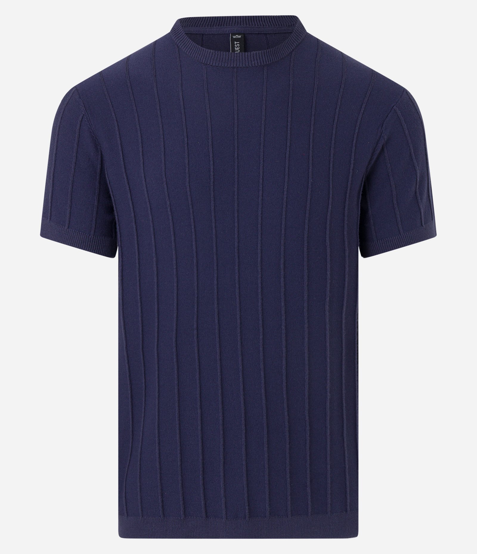 Camiseta Slim em Tricô com Relevos Verticais Azul Marinho 5