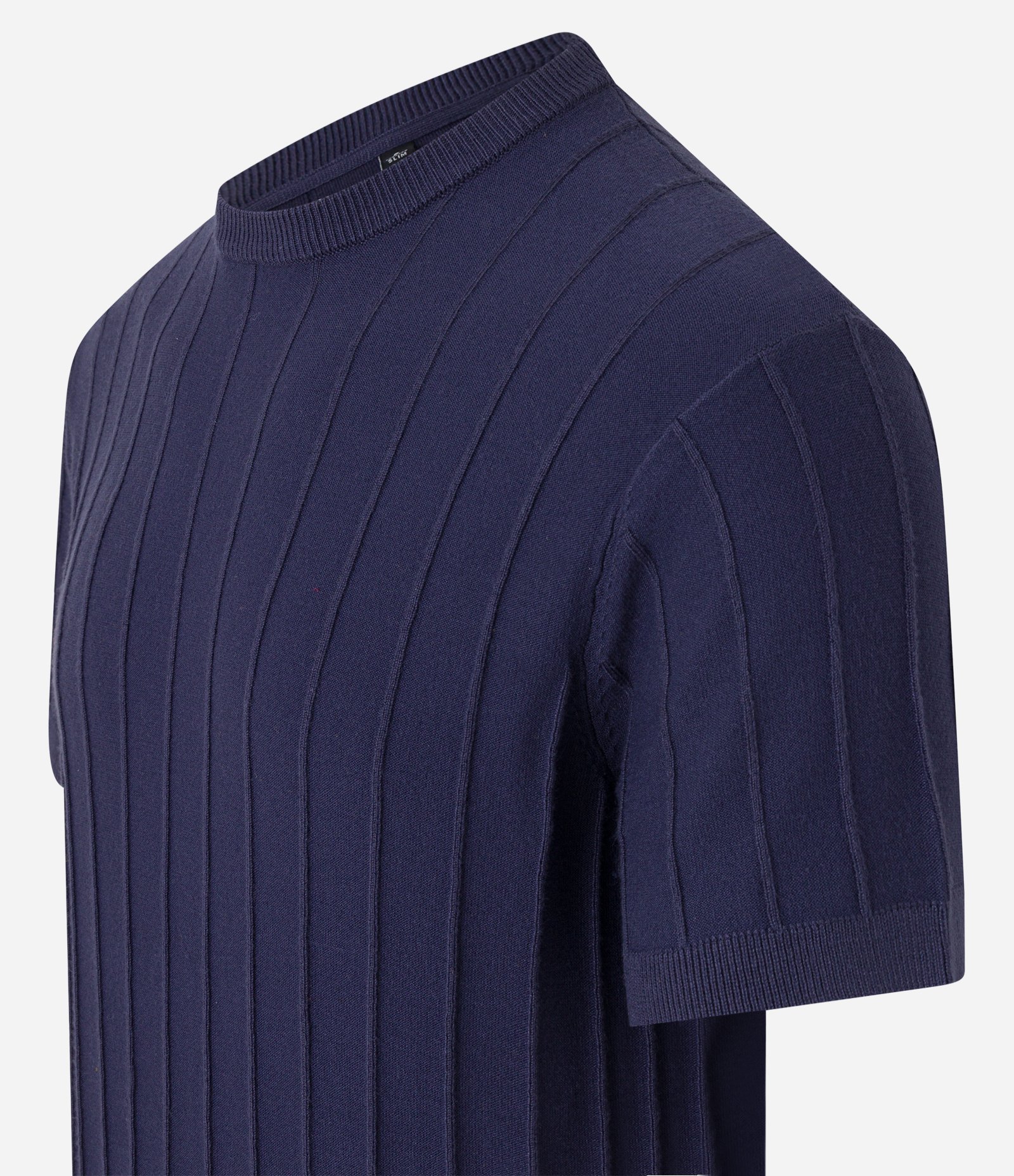 Camiseta Slim em Tricô com Relevos Verticais Azul Marinho 6
