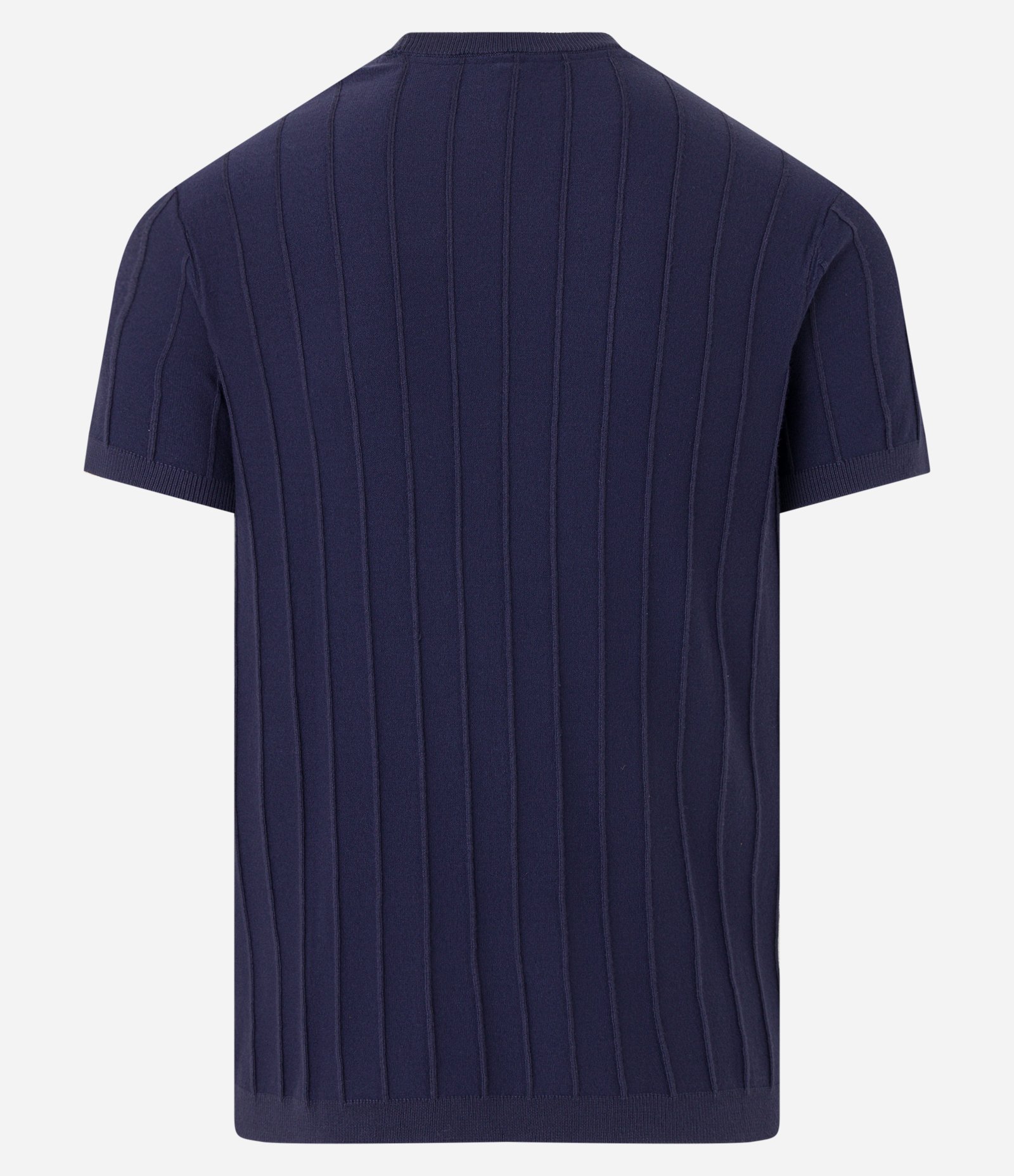 Camiseta Slim em Tricô com Relevos Verticais Azul Marinho 7