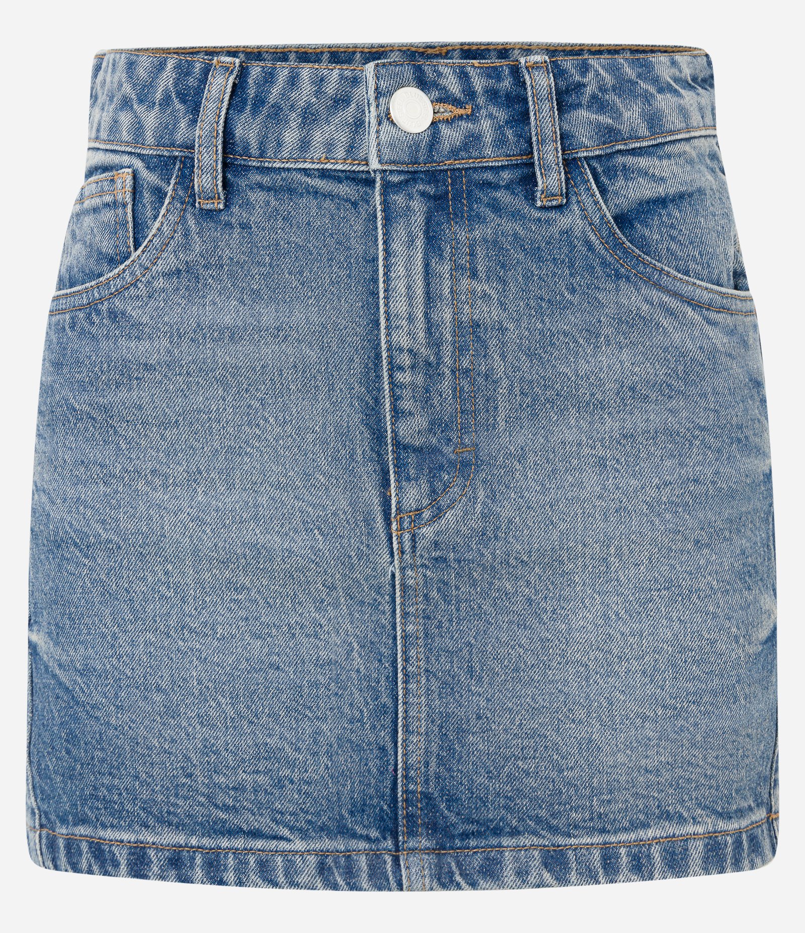 Saia Curta em Jeans Dirty Washed com Franzido Lateral Azul 5
