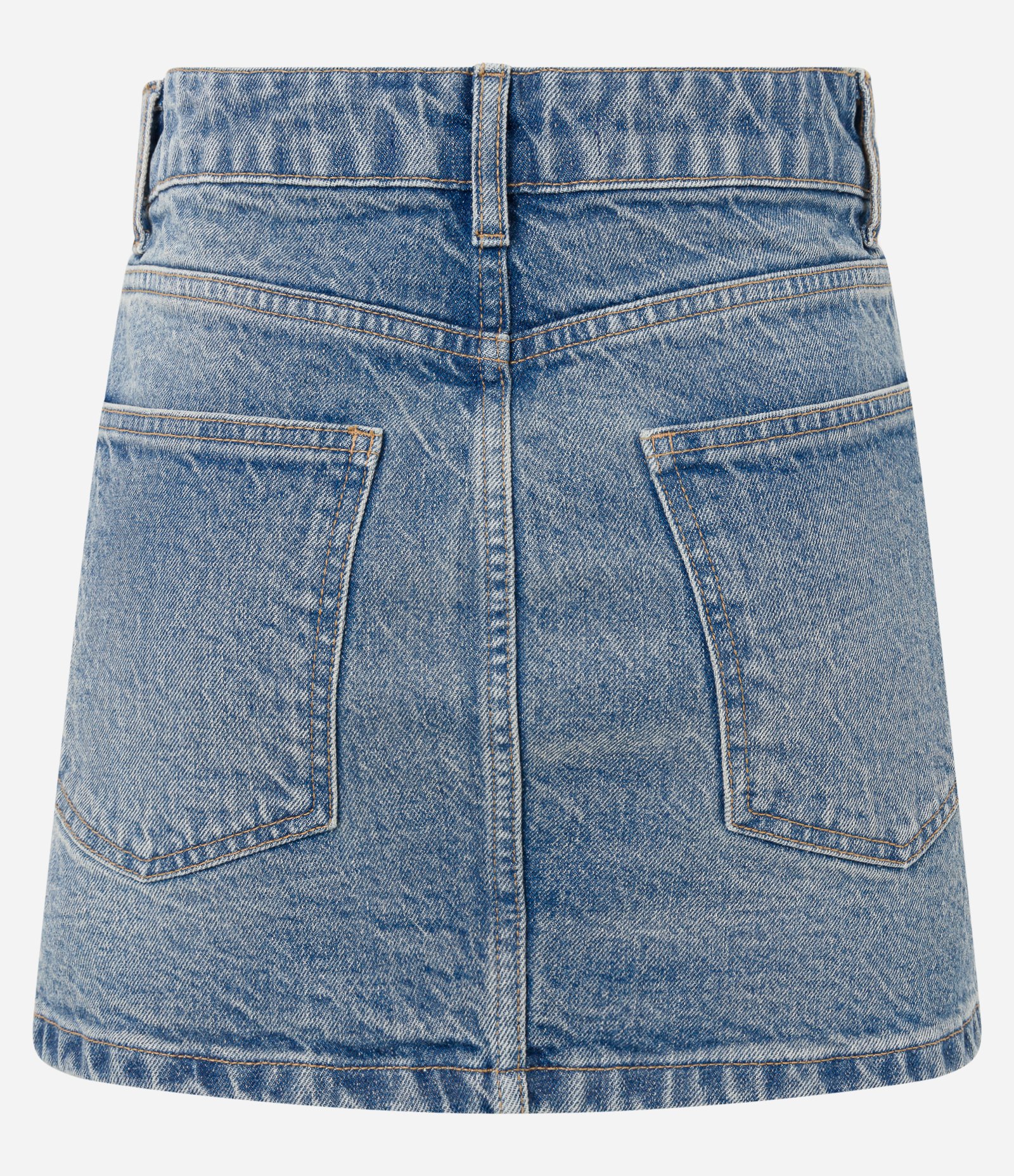 Saia Curta em Jeans Dirty Washed com Franzido Lateral Azul 6