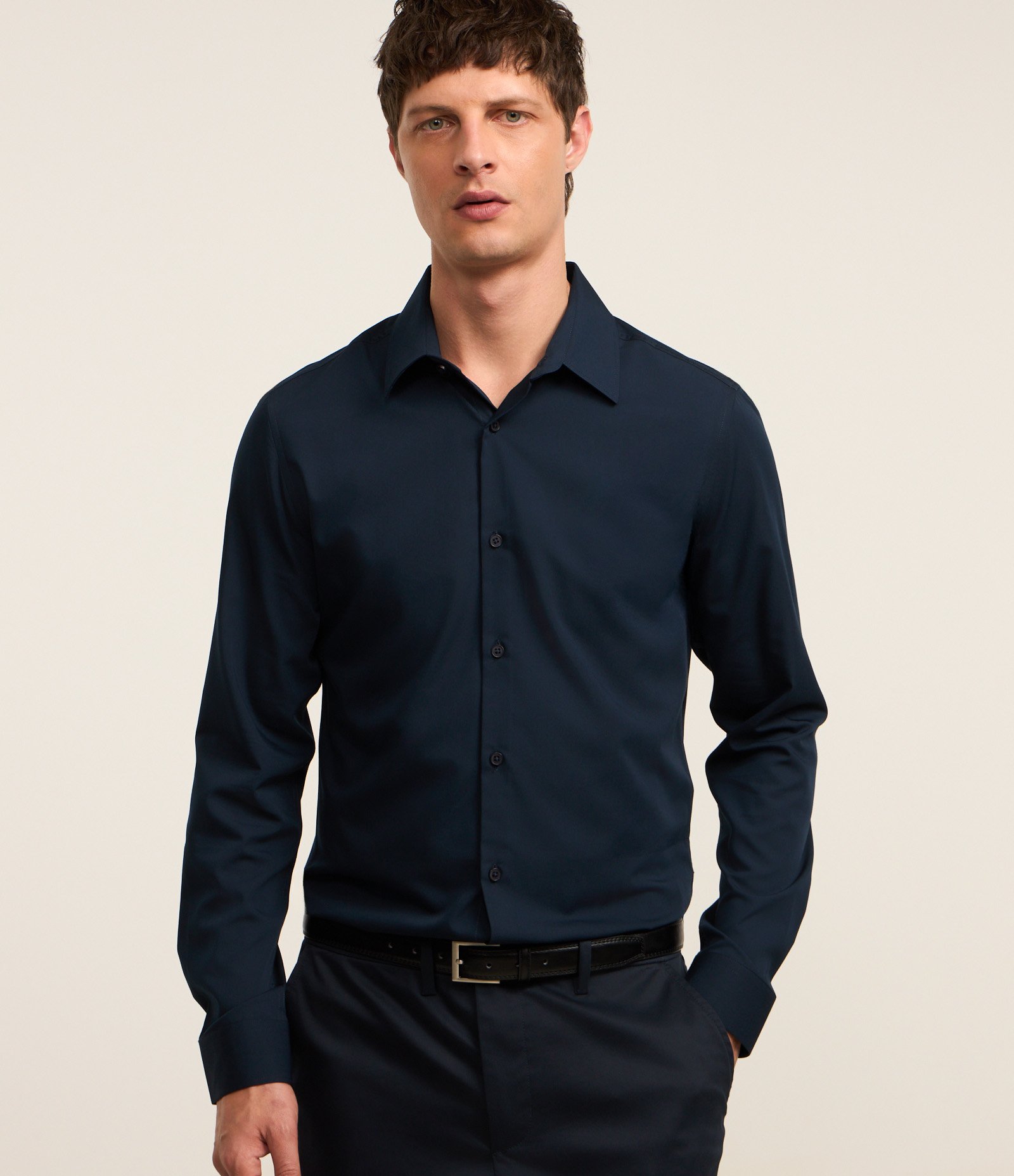 Camisa Slim em Fibra de Bambu Azul Marinho 1