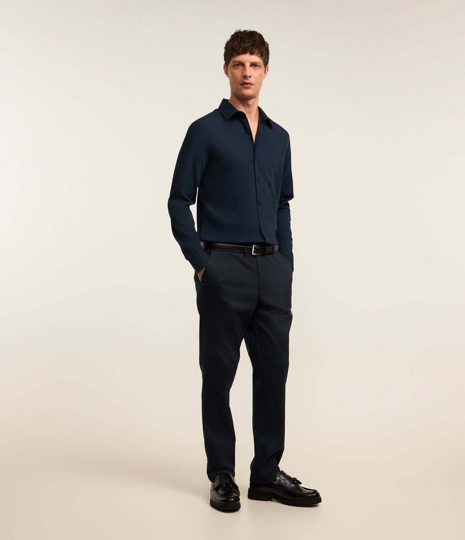 Camisa Slim em Fibra de Bambu Azul Marinho 2