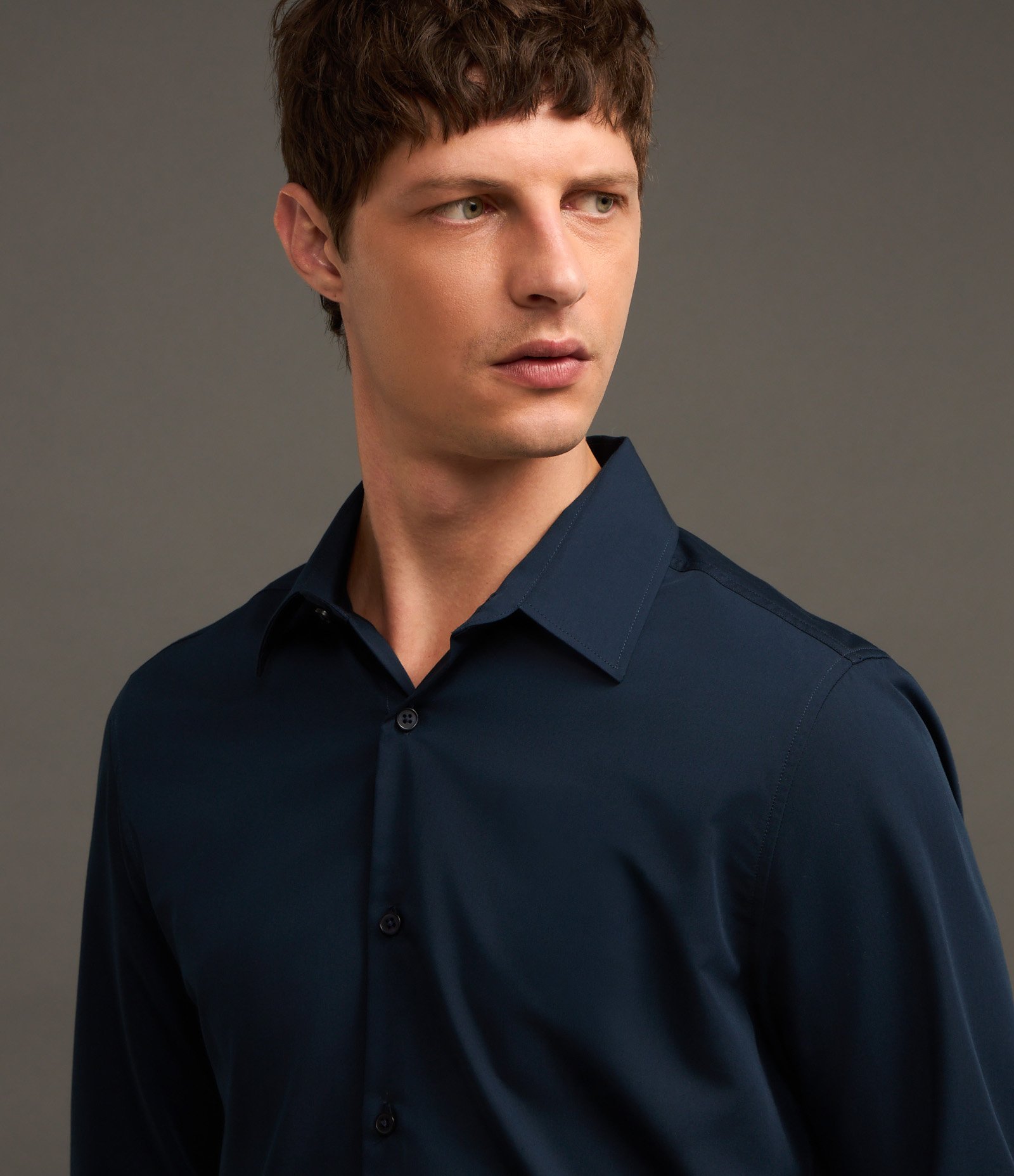 Camisa Slim em Fibra de Bambu Azul Marinho 3