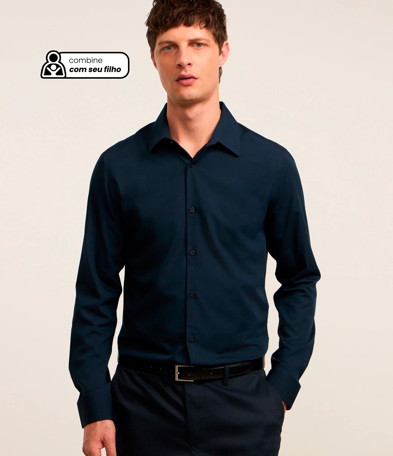 Camisa Slim em Fibra de Bambu Azul Marinho 1